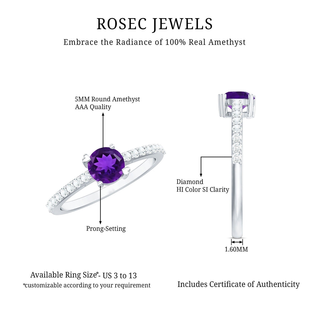 Genuine Amethyst Promise Ring with Diamond for Women