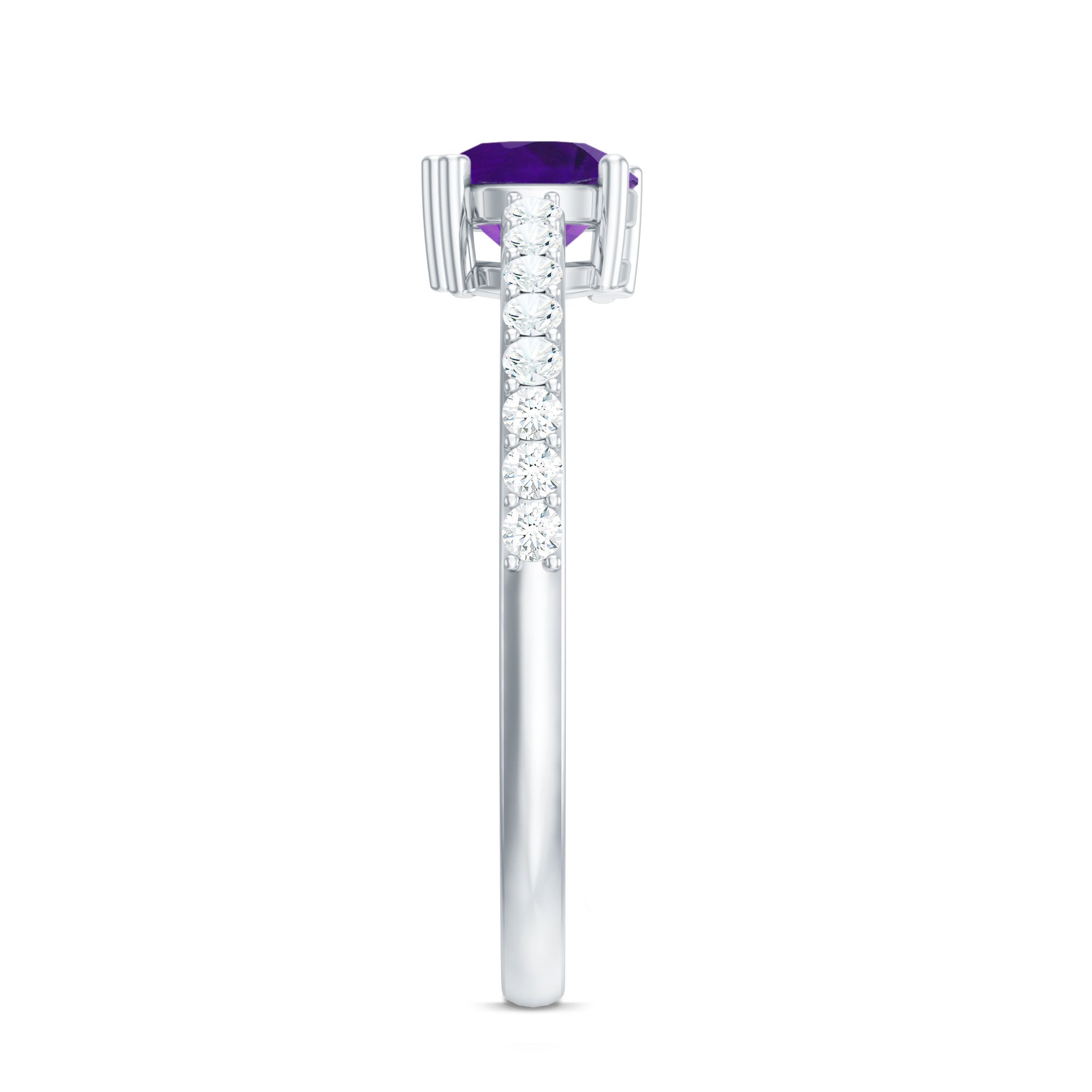 Genuine Amethyst Promise Ring with Diamond for Women