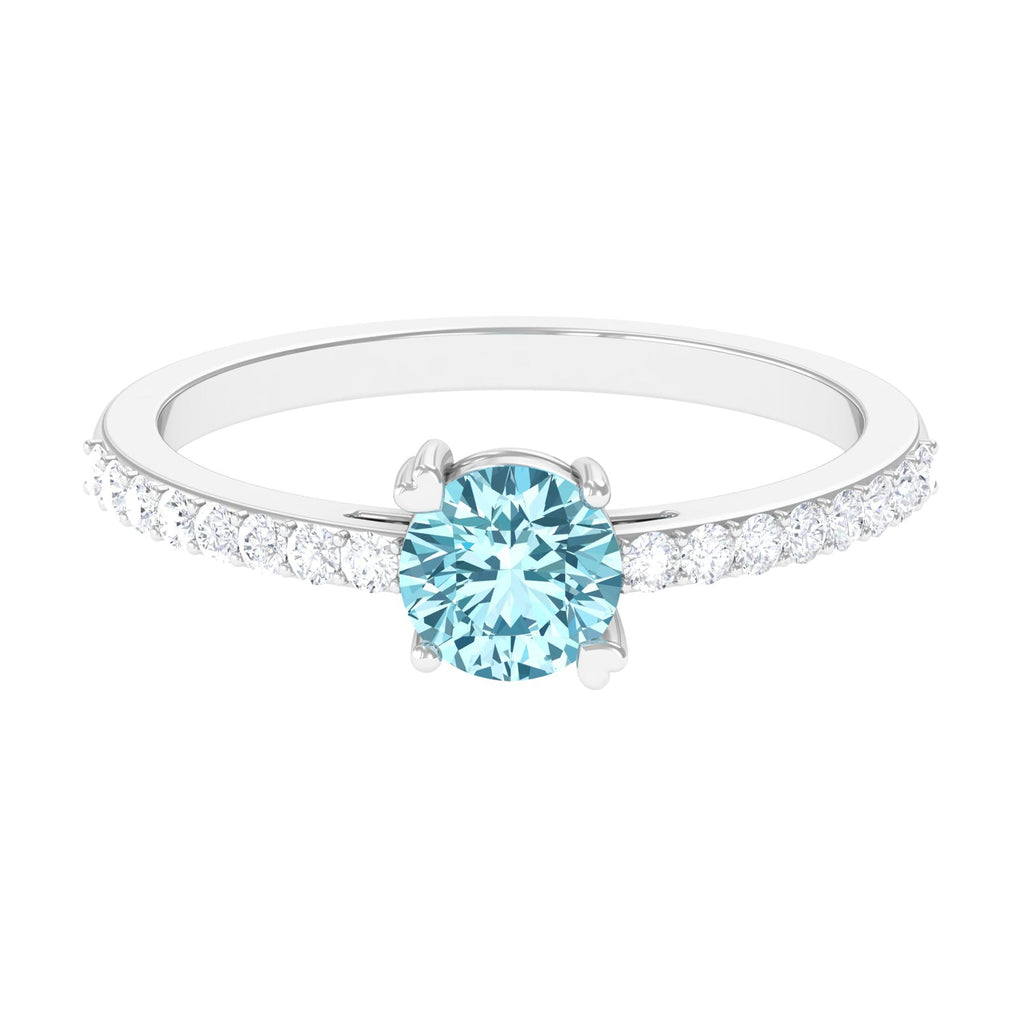 Designer Set Aquamarine Solitaire Engagement Ring with Diamond