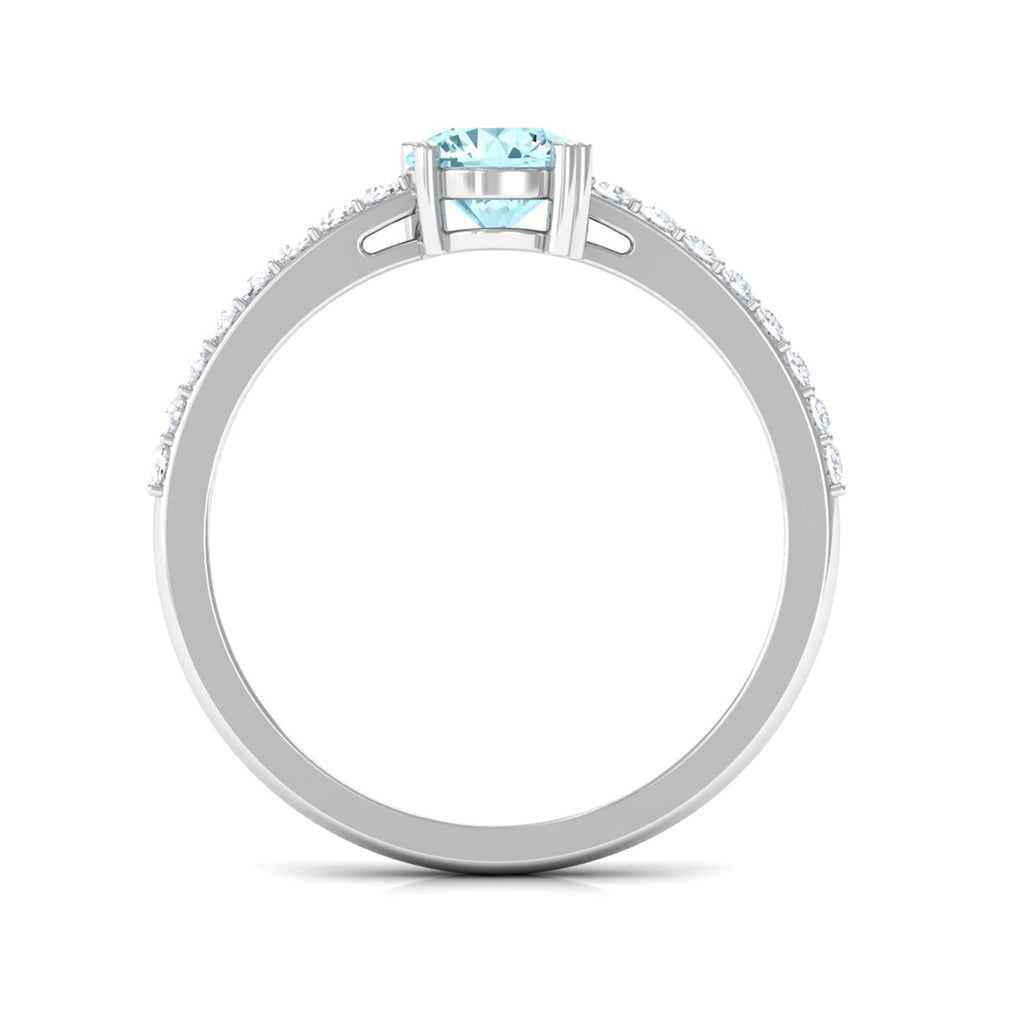 Designer Set Aquamarine Solitaire Engagement Ring with Diamond