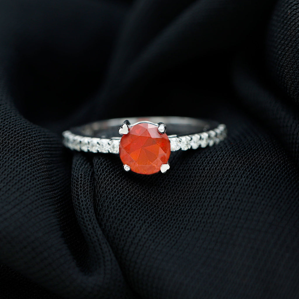 Designer Fire Opal Promise Ring with Diamond