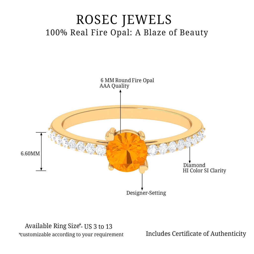 Designer Fire Opal Promise Ring with Diamond
