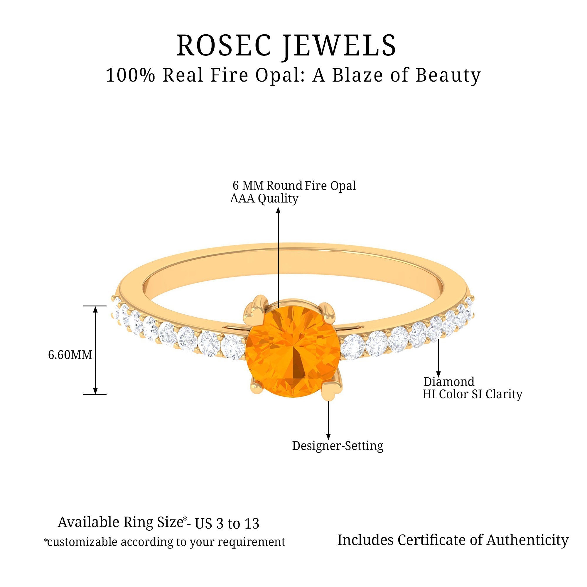 Designer Fire Opal Promise Ring with Diamond