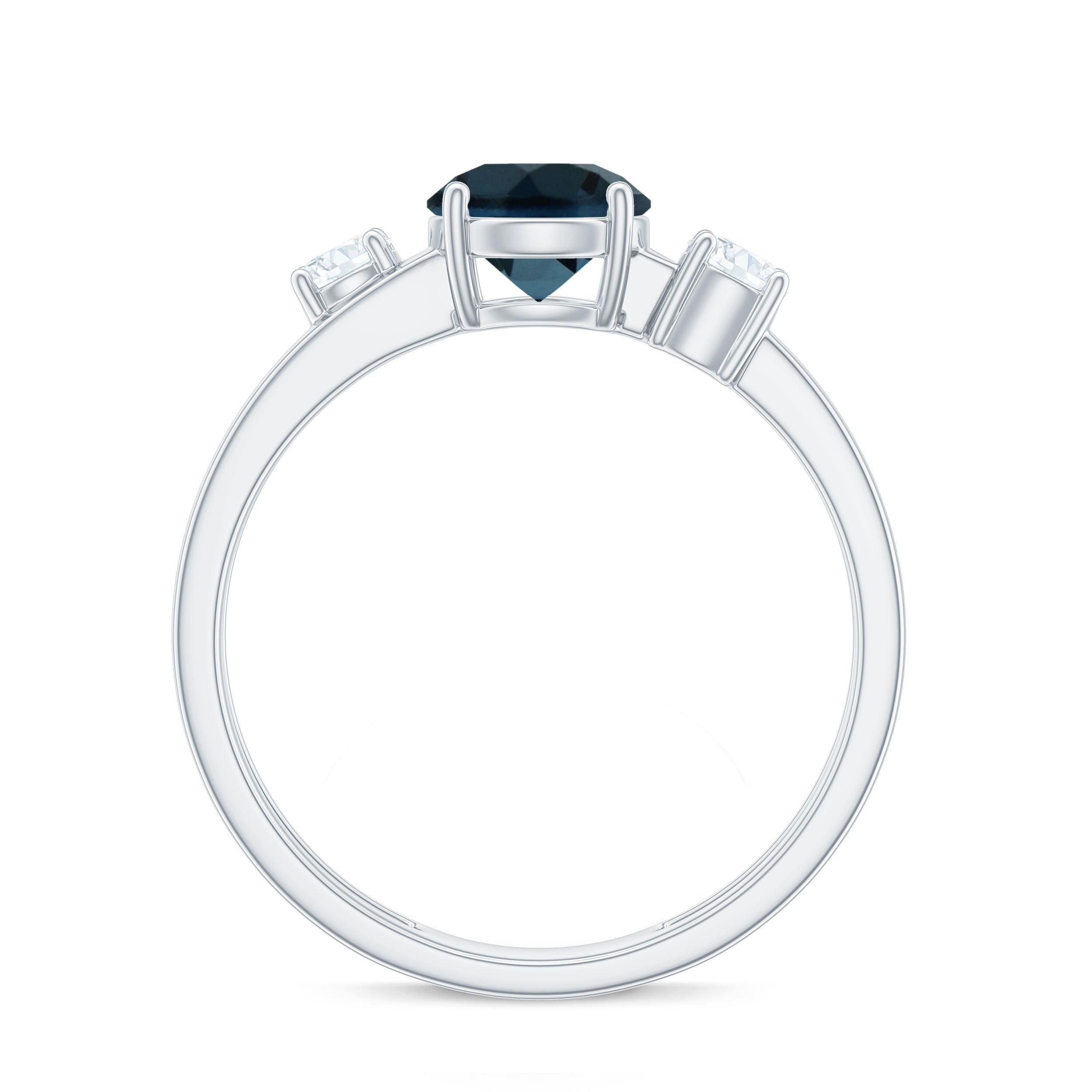 1.3 Carat Round London Blue Topaz Double Band Engagement Ring with Diamond