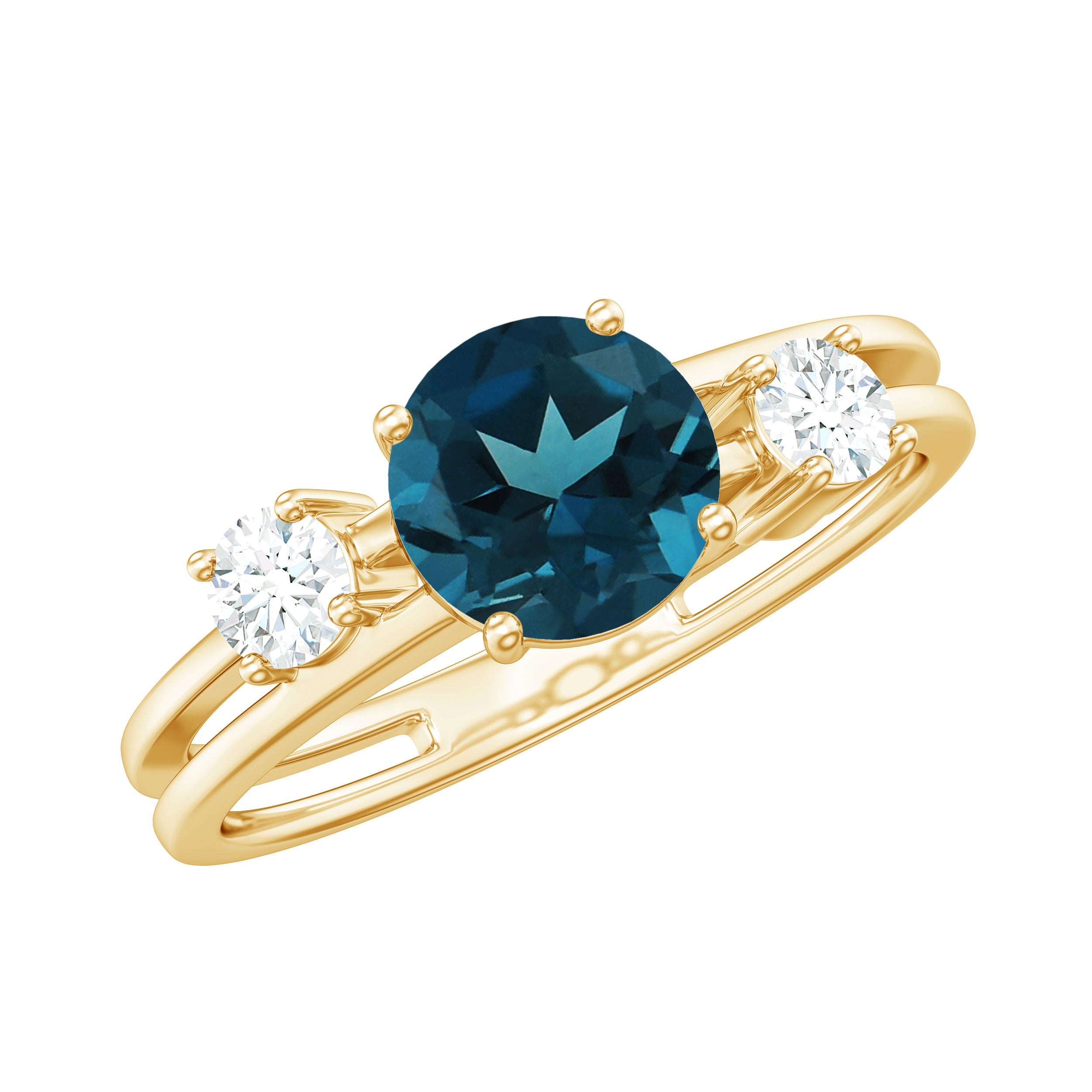 1.3 Carat Round London Blue Topaz Double Band Engagement Ring with Diamond | Rings | Wiccan Center