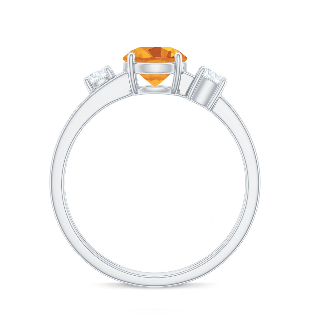 Real Citrine Diamond Double Band Engagement Ring