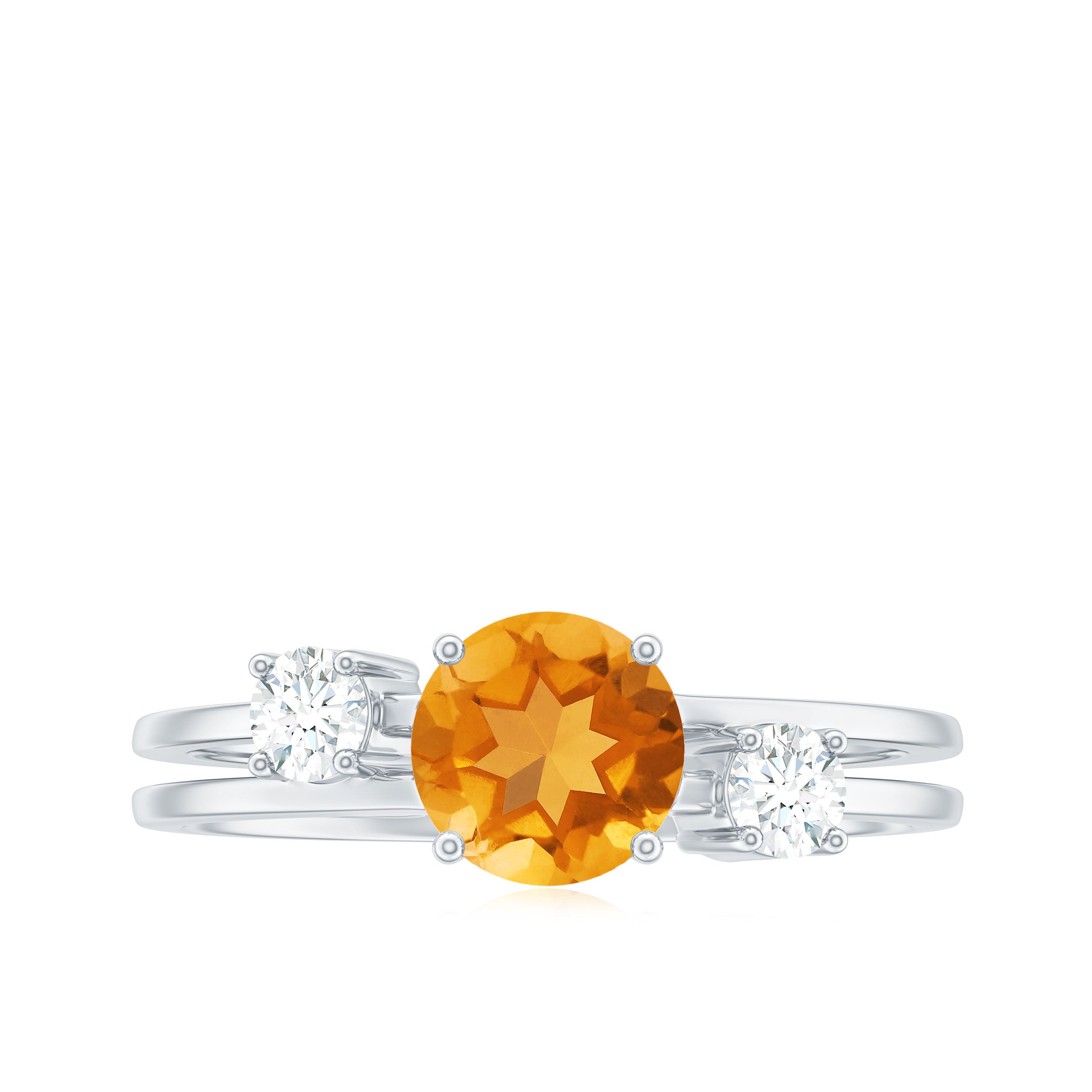 Real Citrine Diamond Double Band Engagement Ring