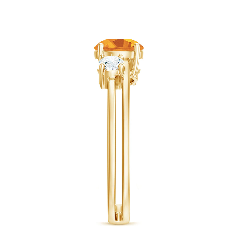 Real Citrine Diamond Double Band Engagement Ring