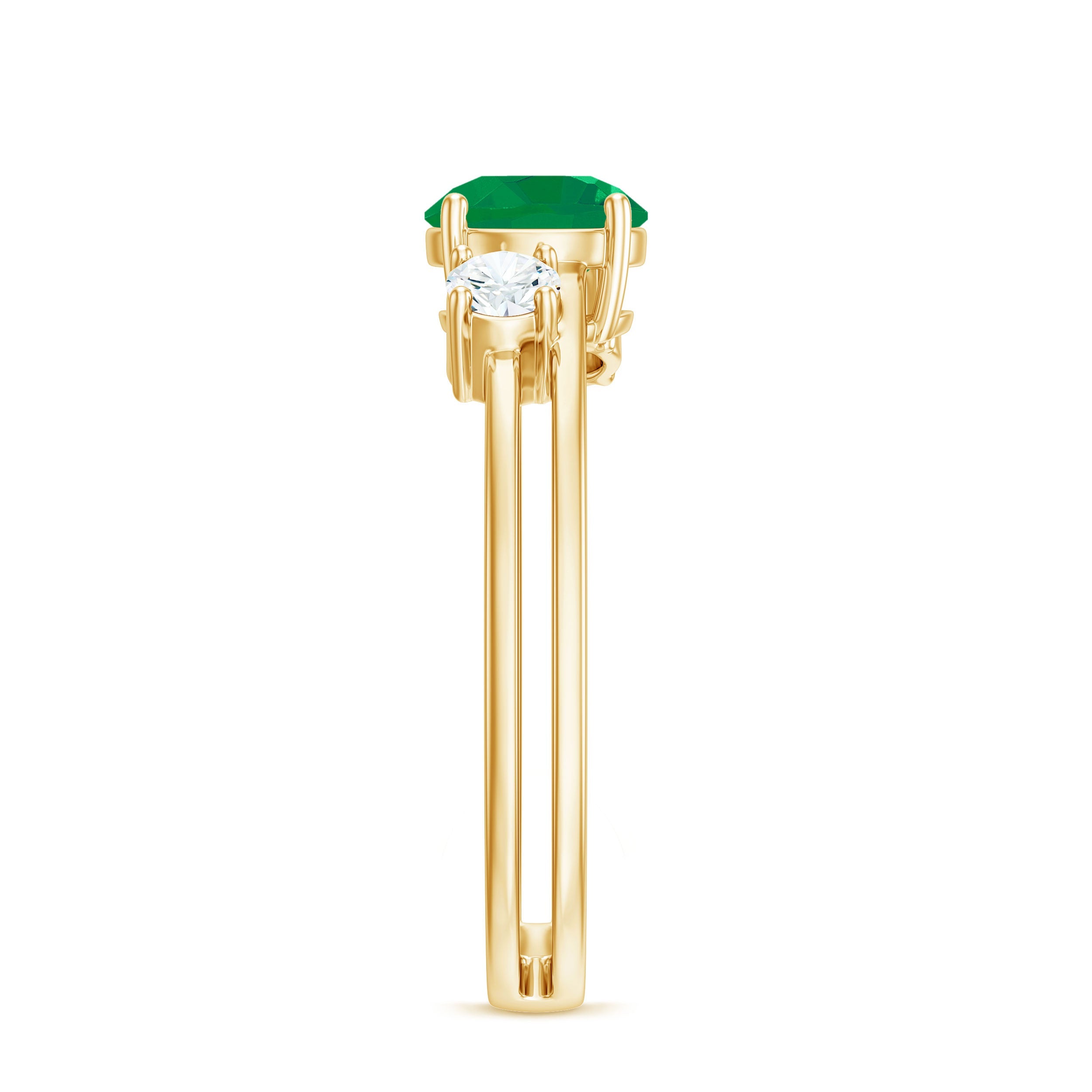 Natural Emerald Diamond Three Stone Engagement Ring