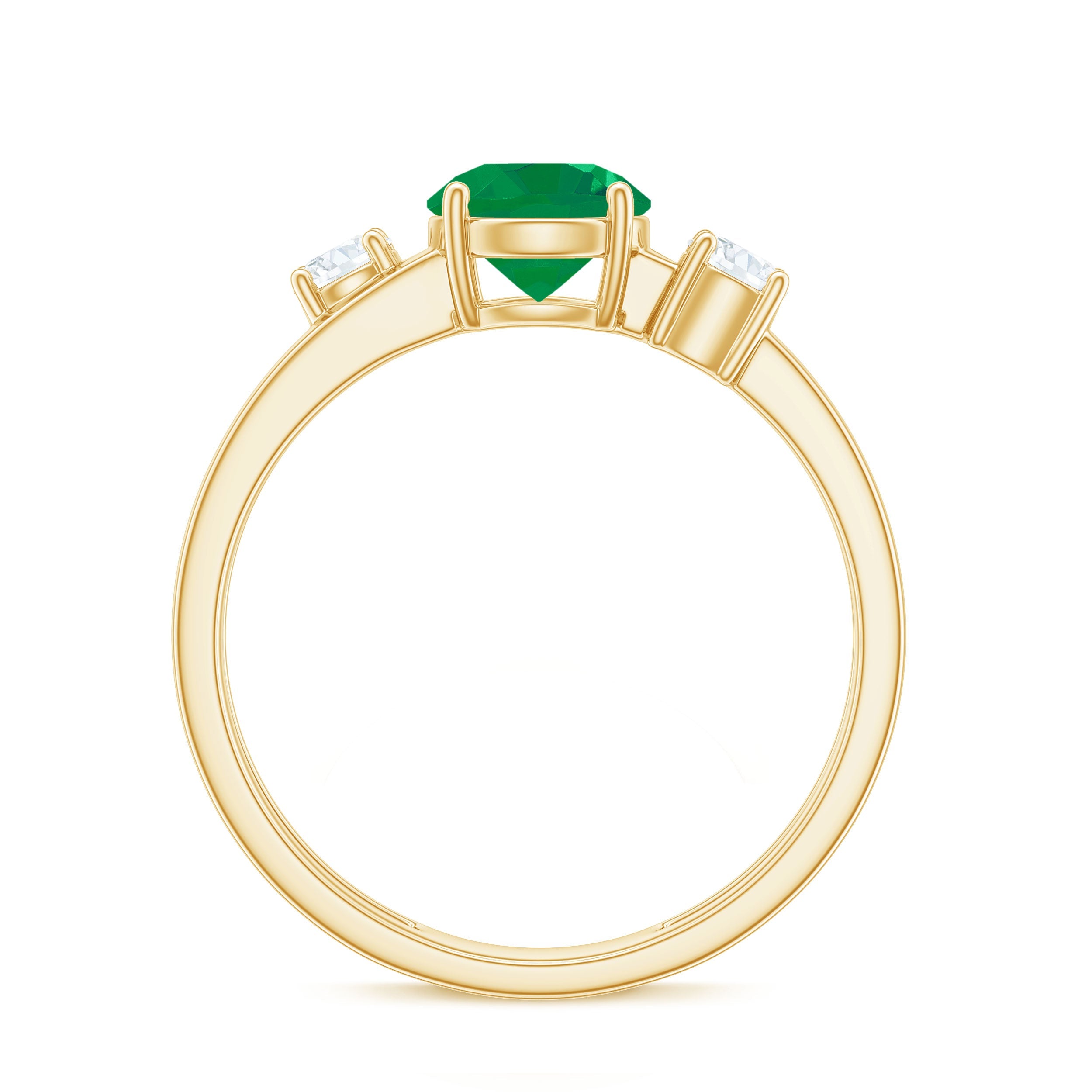 Natural Emerald Diamond Three Stone Engagement Ring
