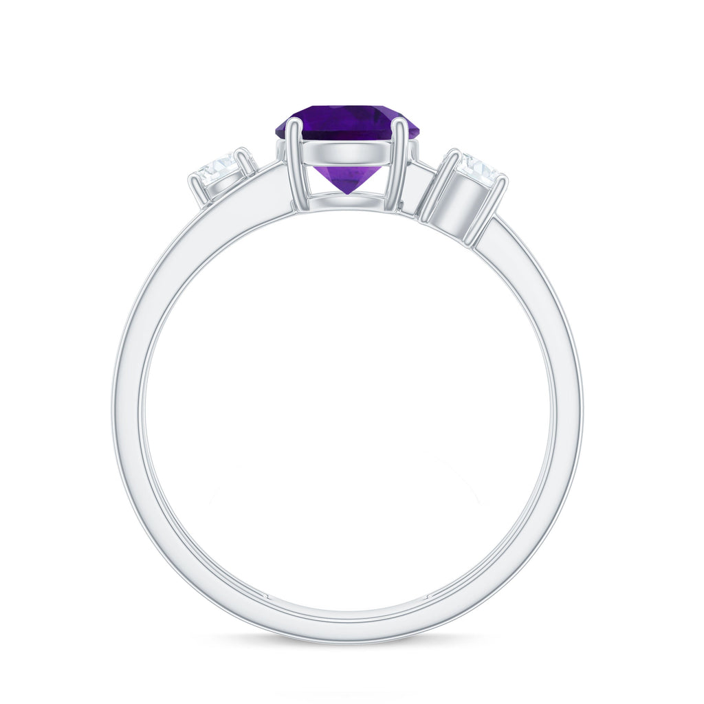 Natural 1.2 Carat Amethyst Double Band Engagement Ring with Diamond