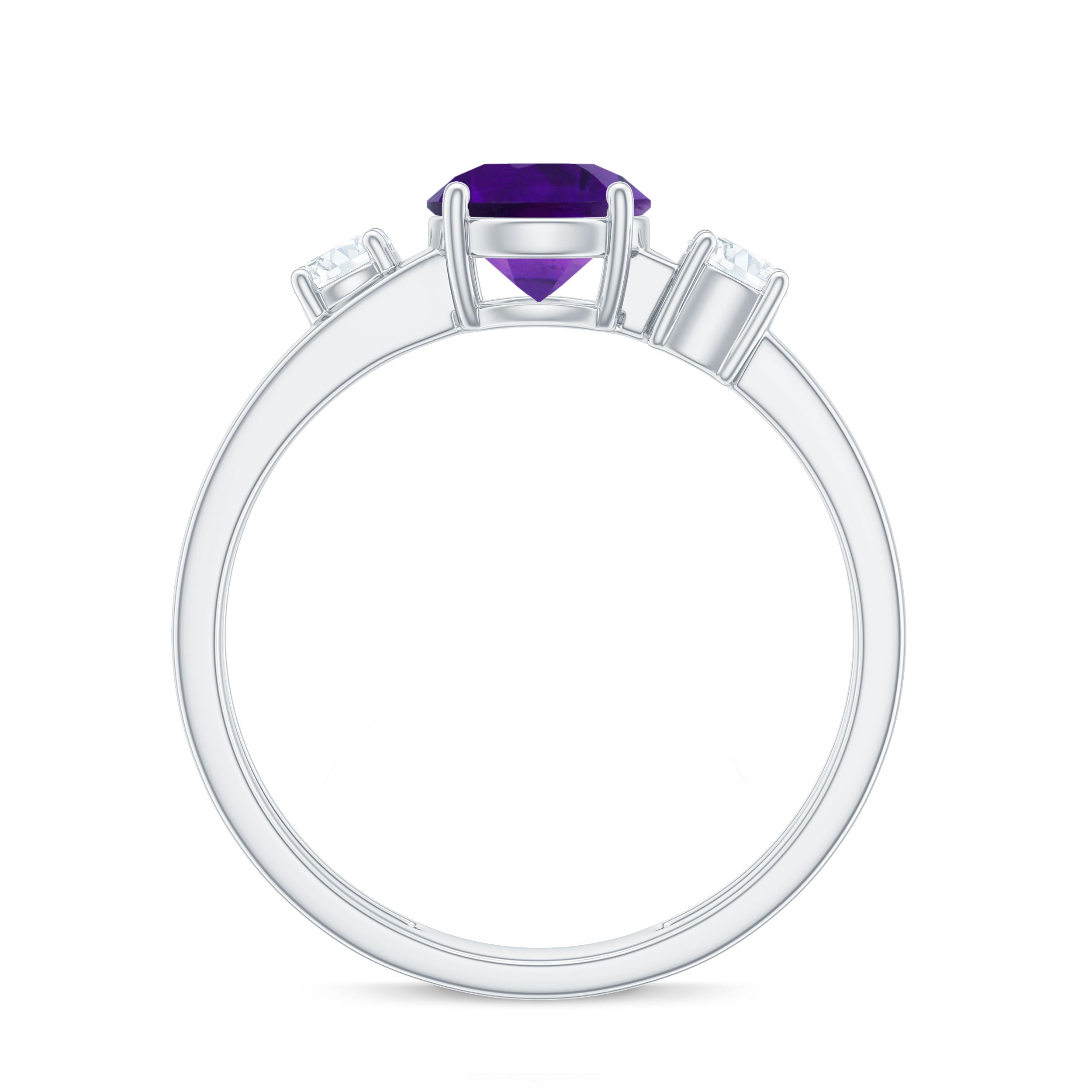 Natural 1.2 Carat Amethyst Double Band Engagement Ring with Diamond