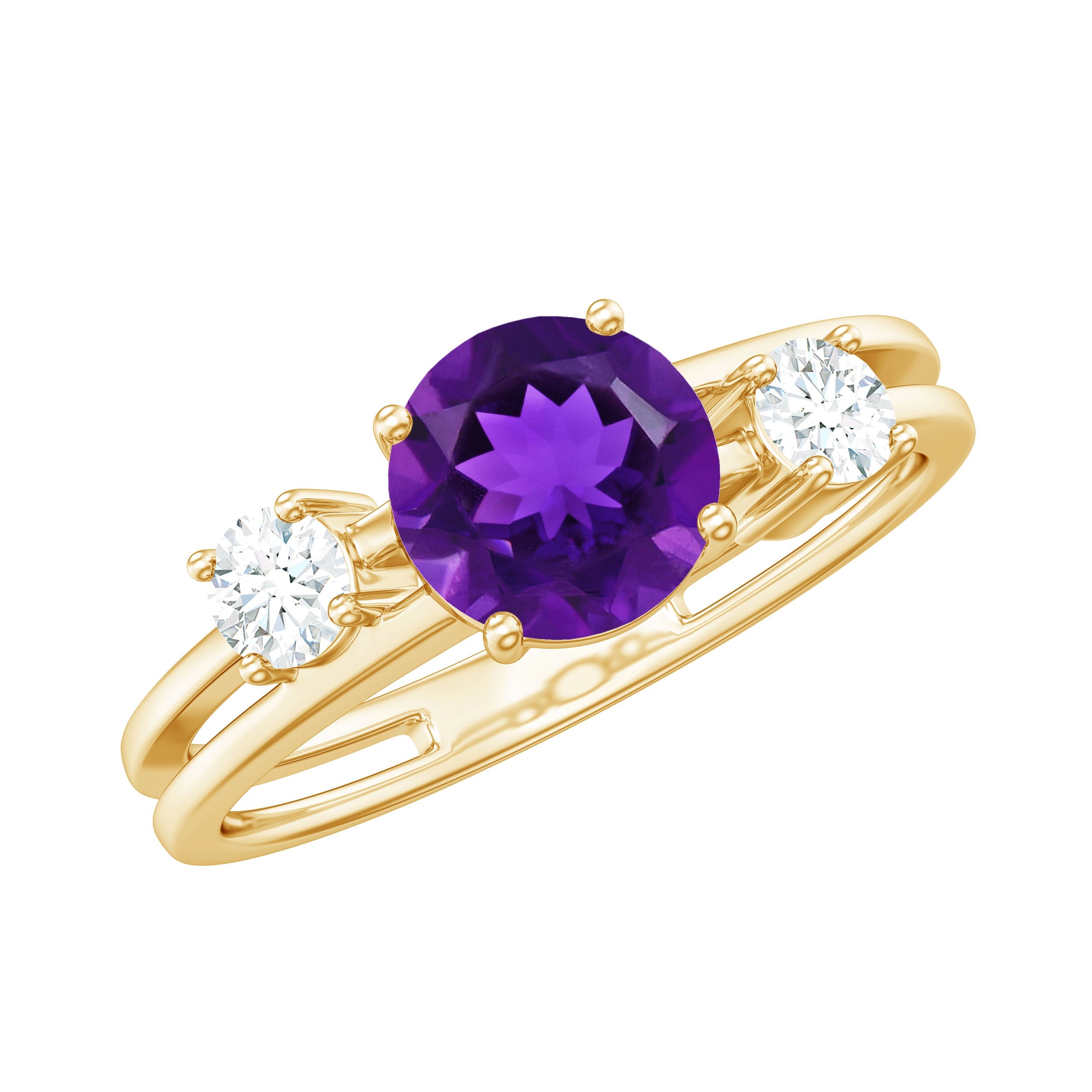 Natural 1.2 Carat Amethyst Double Band Engagement Ring with Diamond | Rings | Wiccan Center