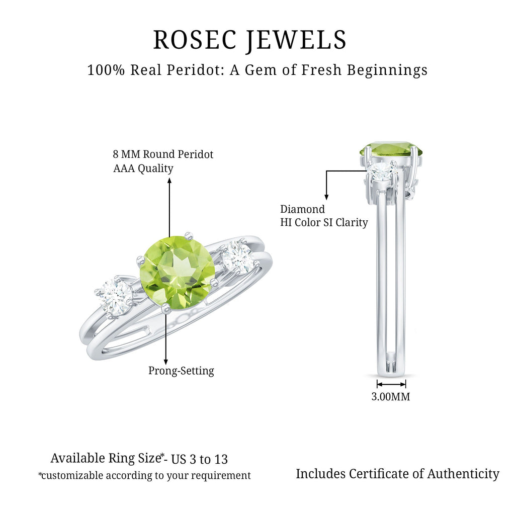 2 Carat Peridot Double Band Engagement Ring with Diamond