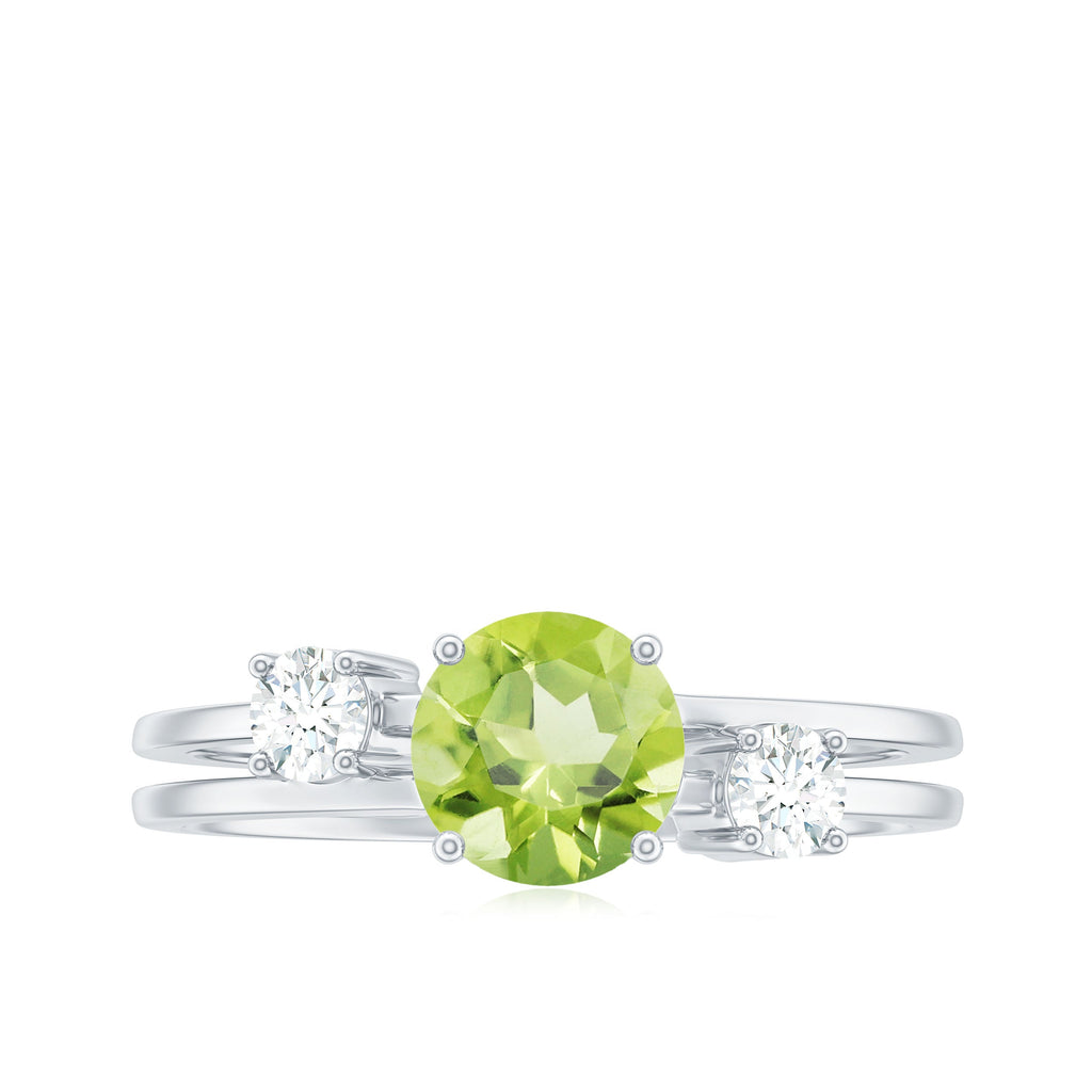 2 Carat Peridot Double Band Engagement Ring with Diamond