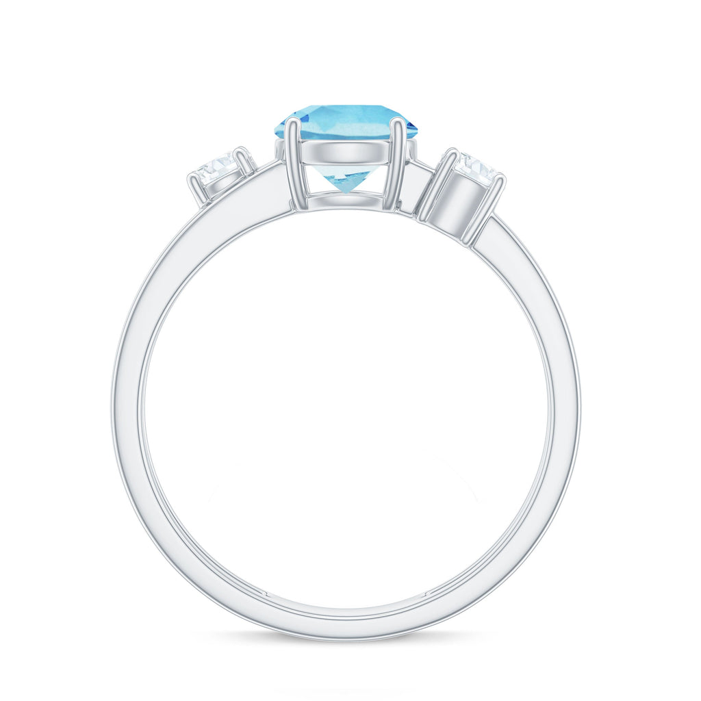 0.8 Carat Aquamarine and Diamond 3 Stone Engagement Ring with Double Band Shank