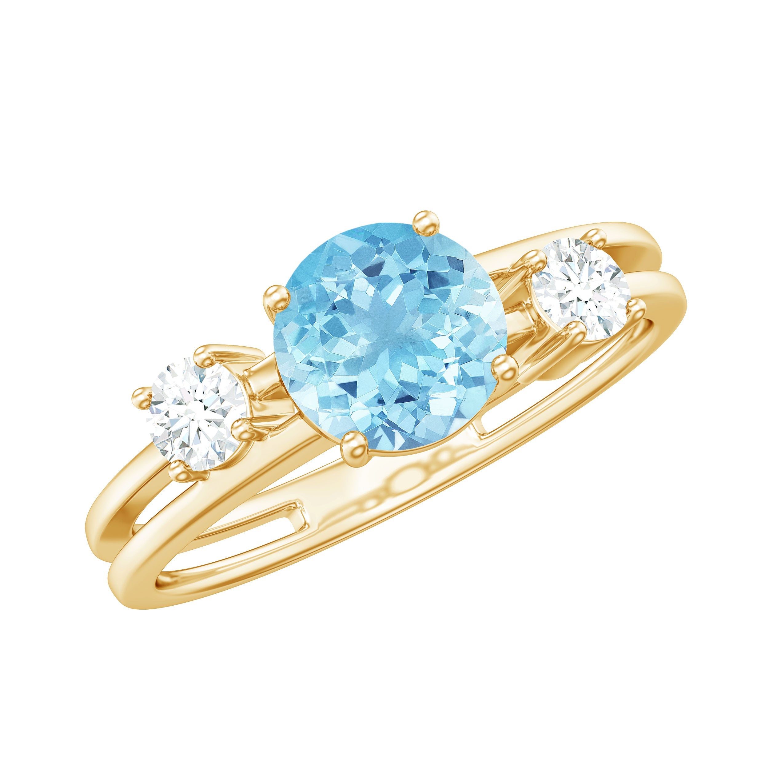 0.8 Carat Aquamarine and Diamond 3 Stone Engagement Ring with Double Band Shank | Rings | Wiccan Center