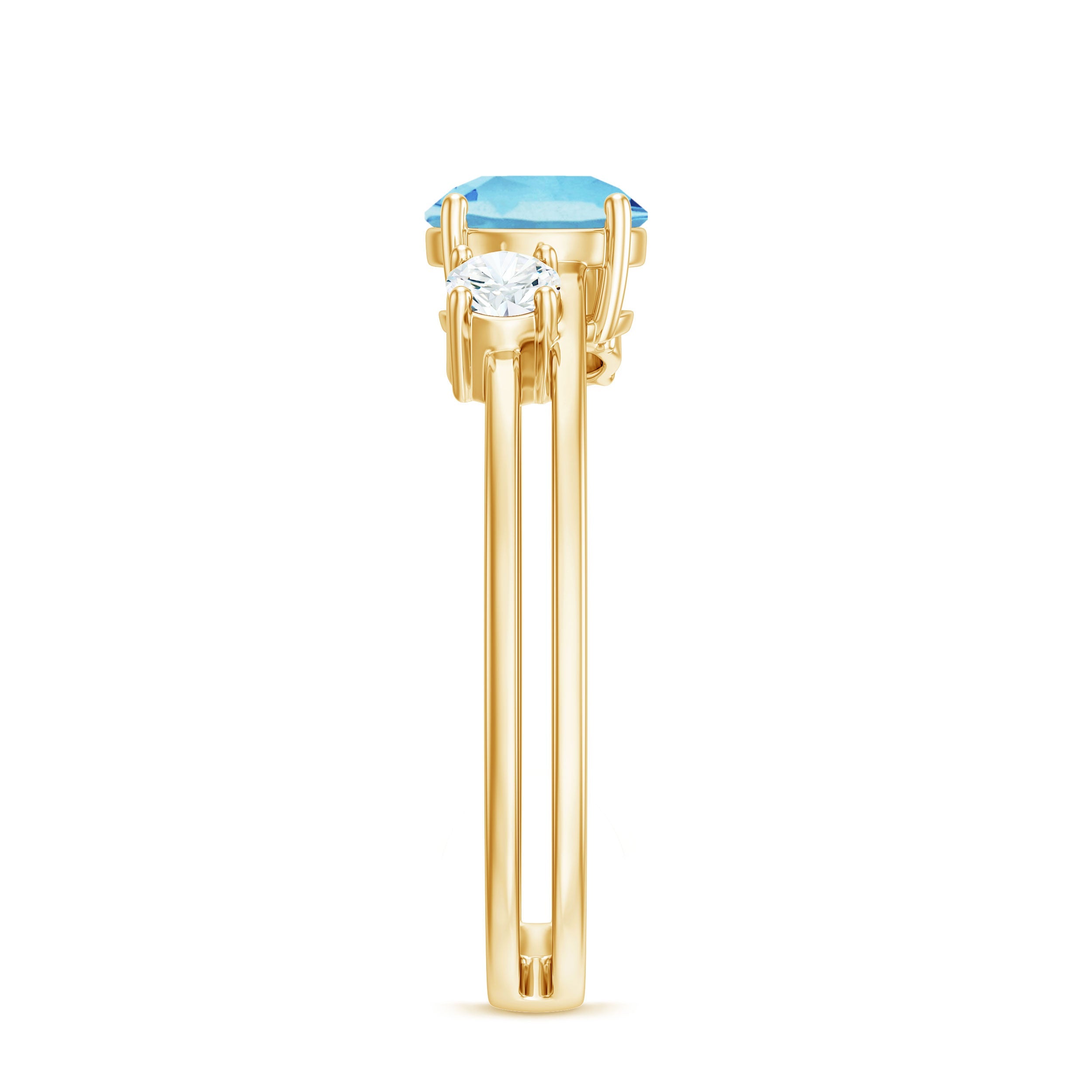 0.8 Carat Aquamarine and Diamond 3 Stone Engagement Ring with Double Band Shank