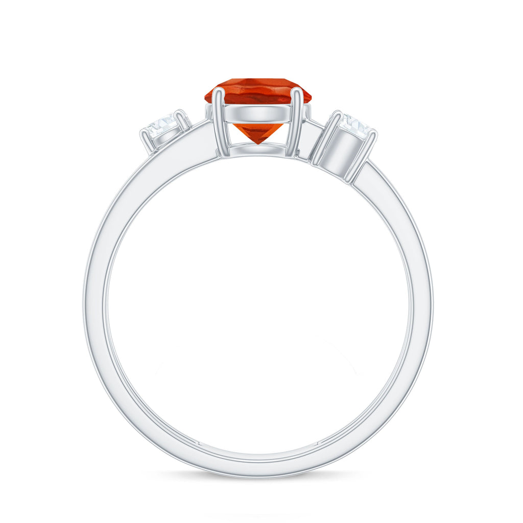 Double Band Engagement Ring with Fire Opal and Diamond