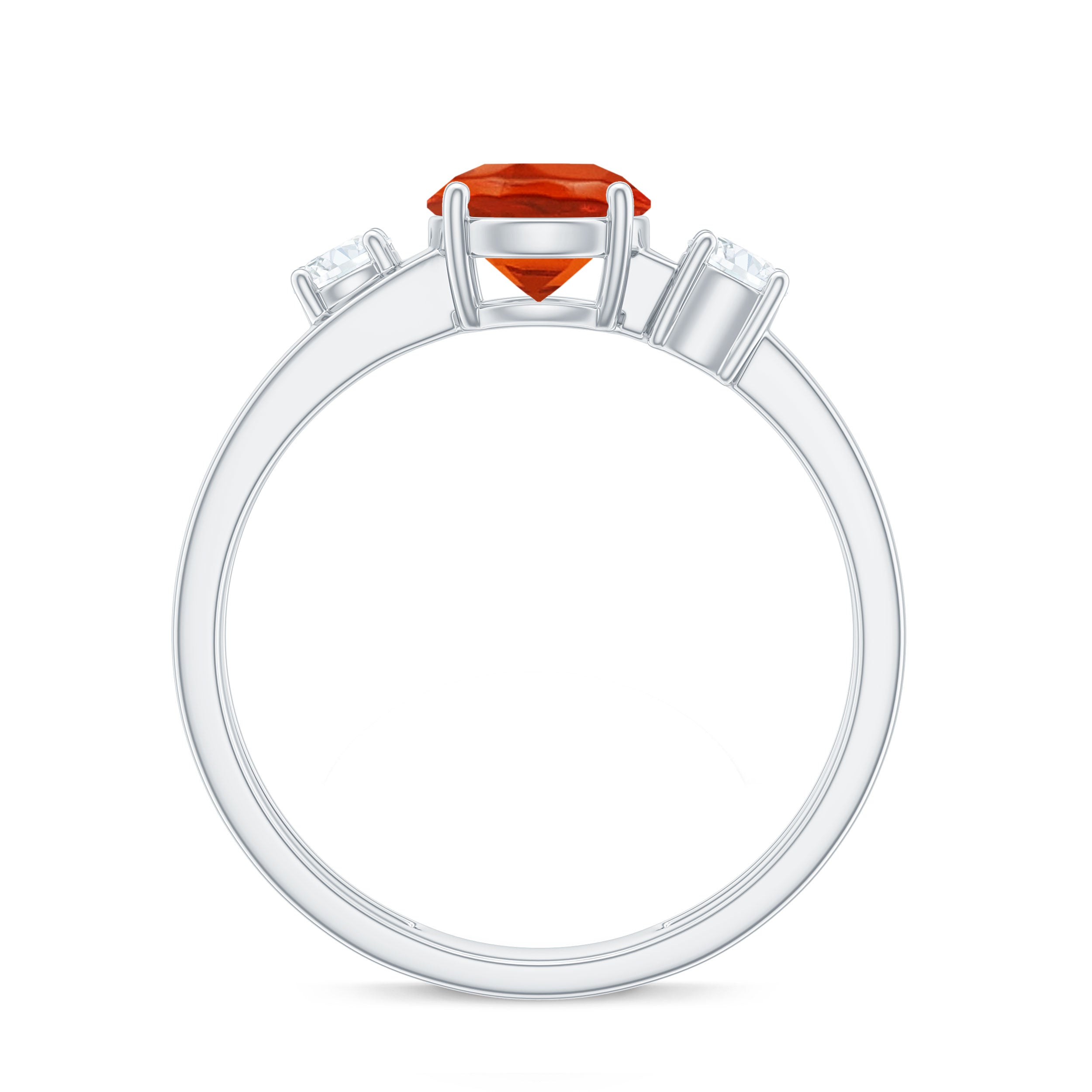 Double Band Engagement Ring with Fire Opal and Diamond