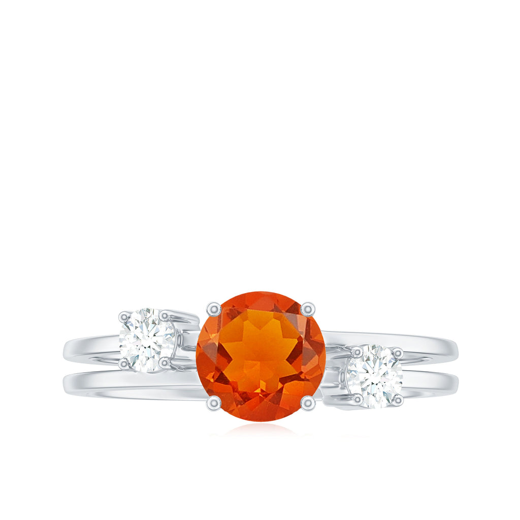 Double Band Engagement Ring with Fire Opal and Diamond