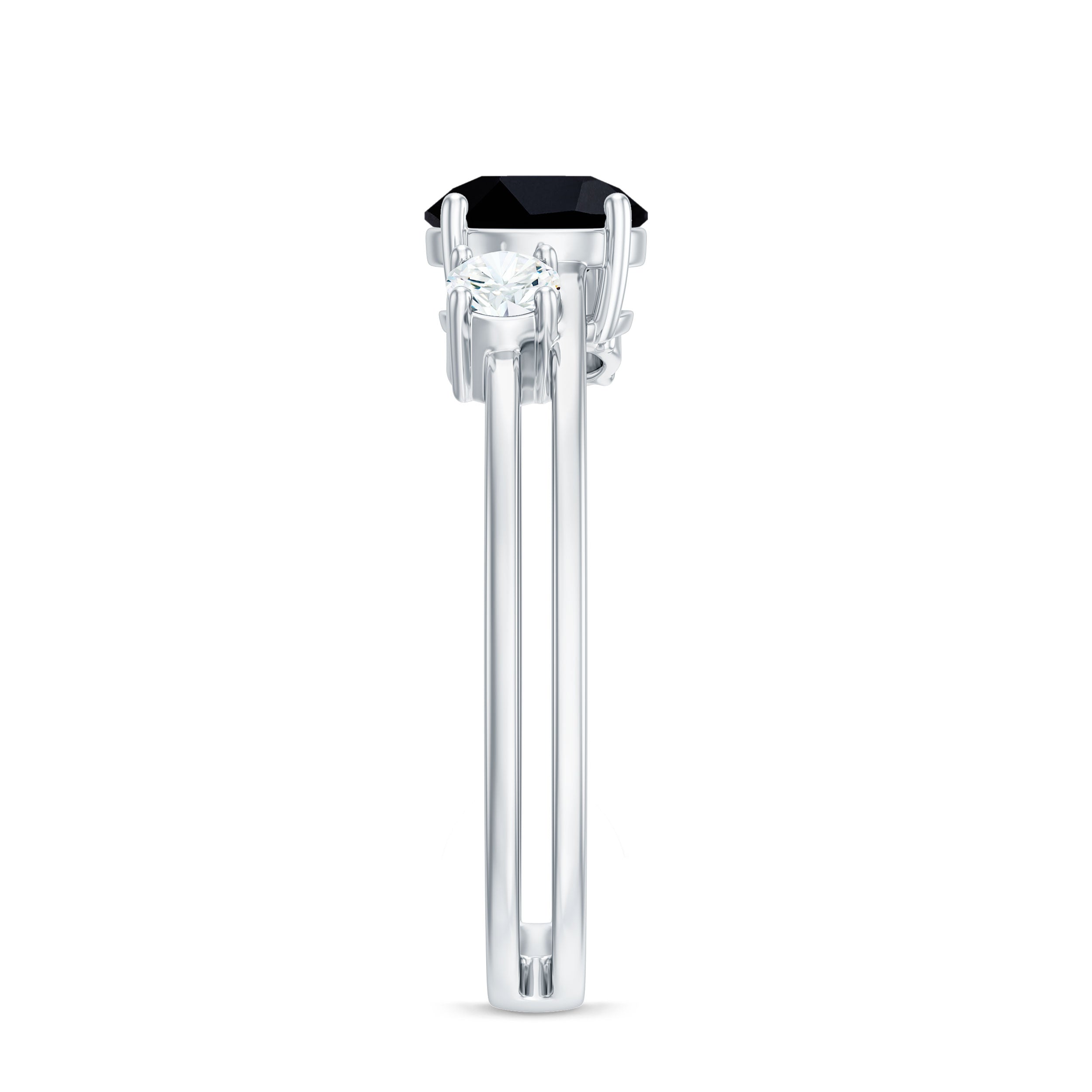 Natural Black Spinel Diamond Double Band Engagement Ring