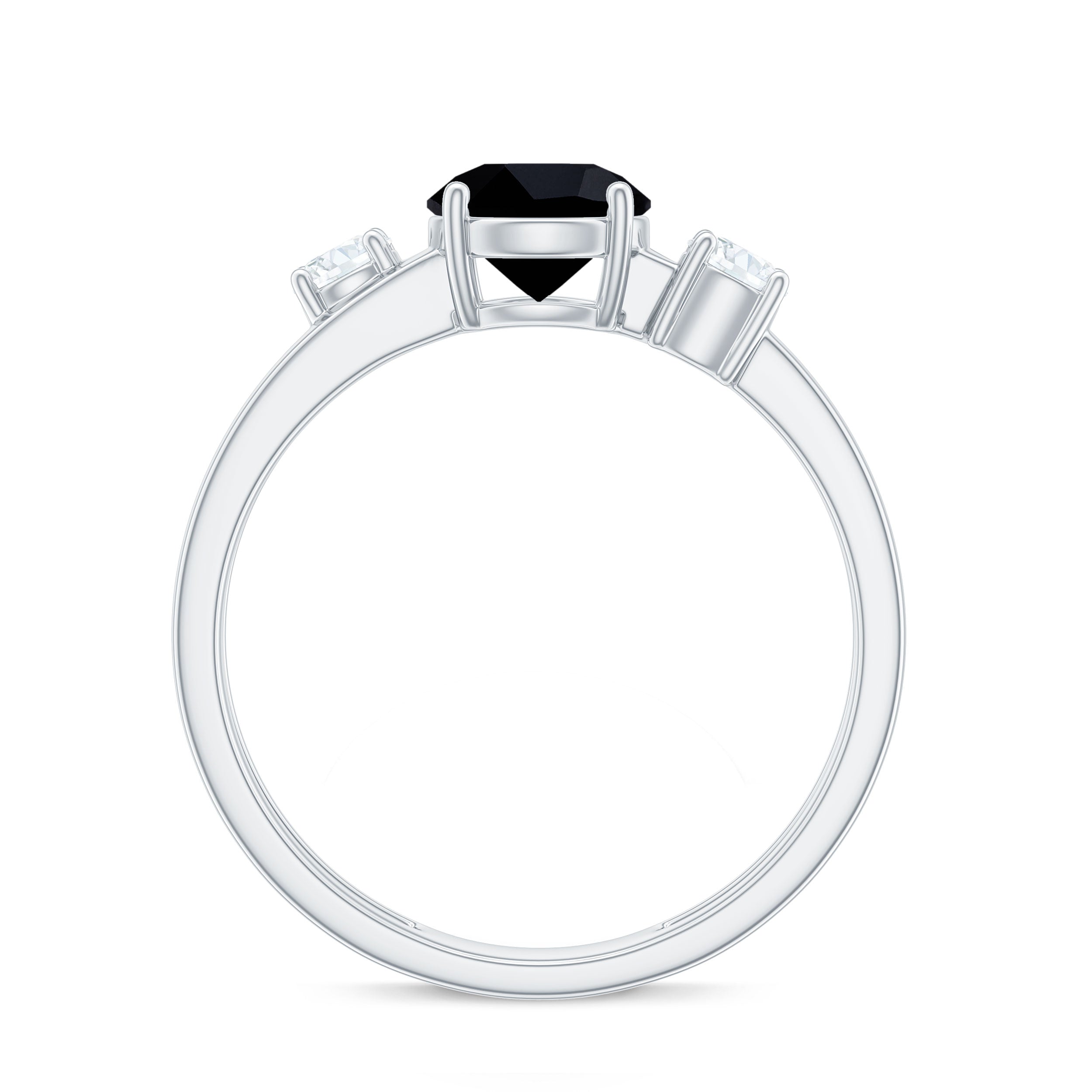 Natural Black Spinel Diamond Double Band Engagement Ring