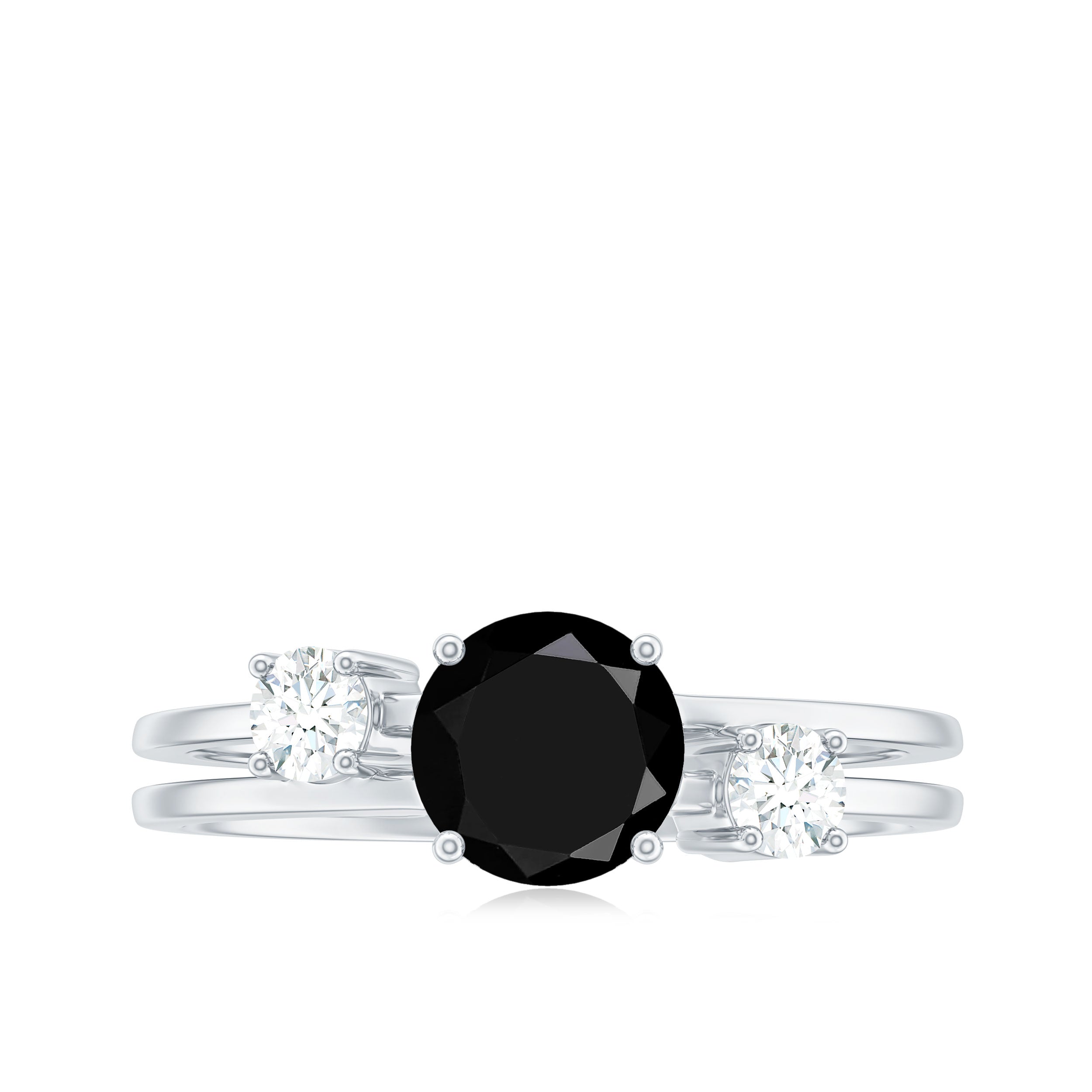 Natural Black Spinel Diamond Double Band Engagement Ring