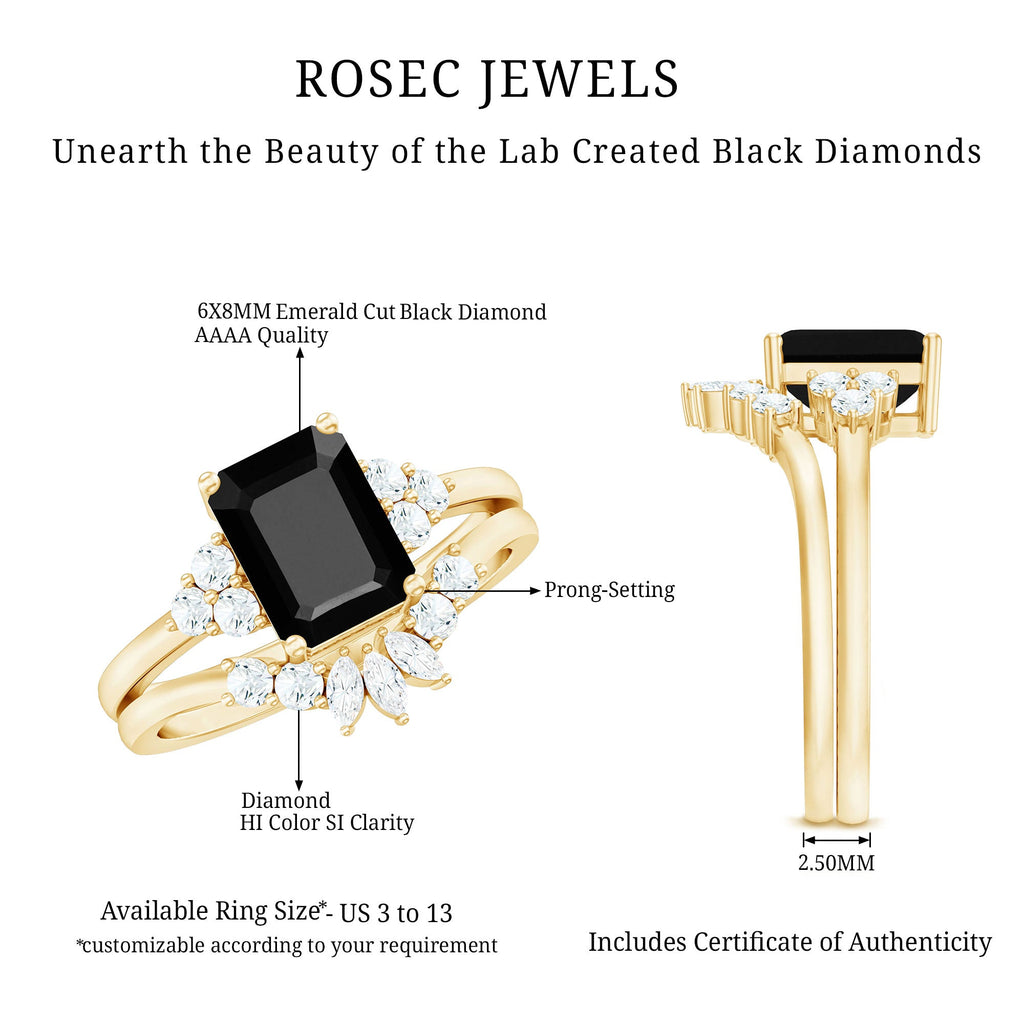 Created Black Diamond Engagement Ring Set with Diamond