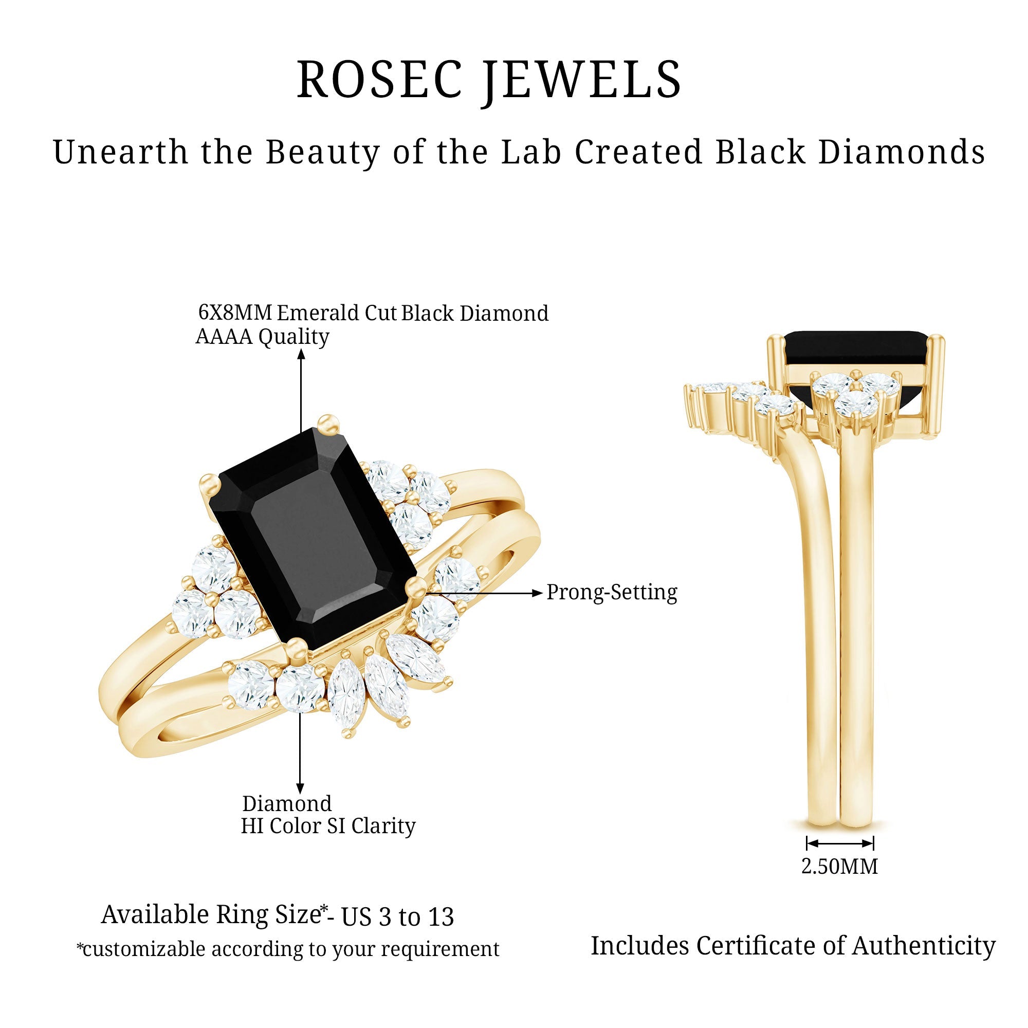 Created Black Diamond Engagement Ring Set with Diamond
