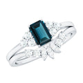 0.7 Carat Emerald Cut London Blue Topaz Designer Bridal Ring Set with Diamond