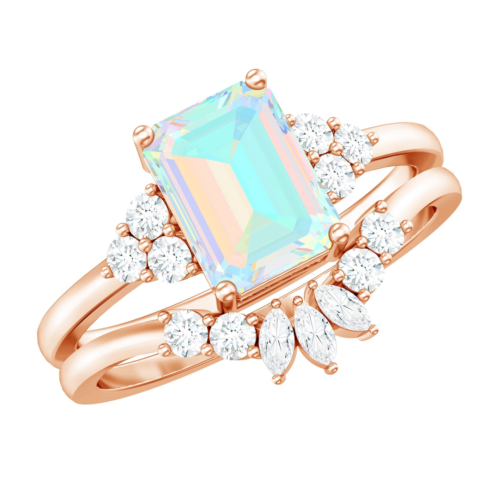 Certified Real Ethiopian Opal Diamond Emerald Cut Engagement Ring with Enhancer | Rings | Wiccan Center