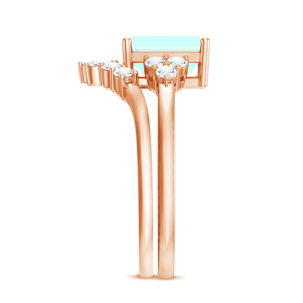 Certified Real Ethiopian Opal Diamond Emerald Cut Engagement Ring with Enhancer