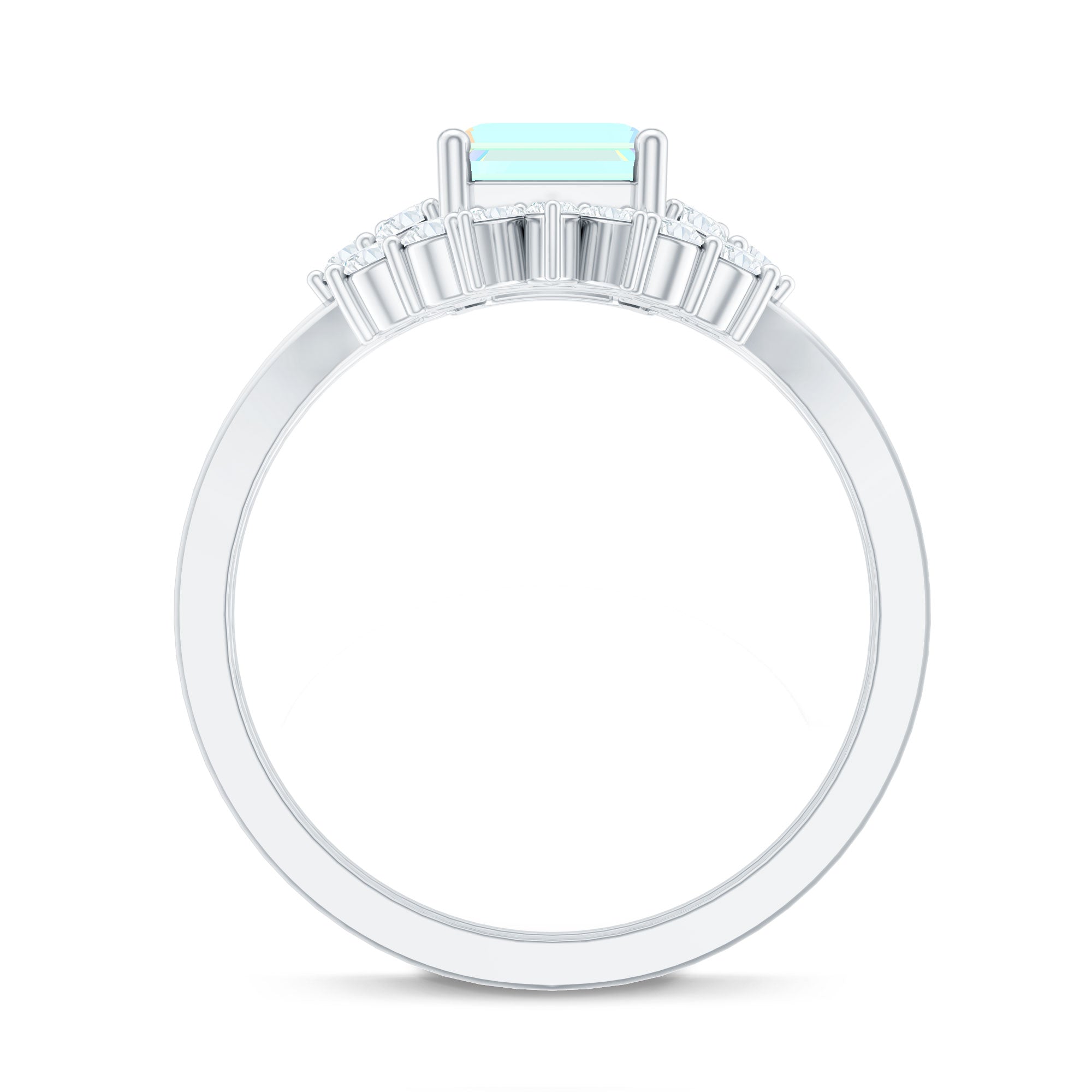 Certified Real Ethiopian Opal Diamond Emerald Cut Engagement Ring with Enhancer