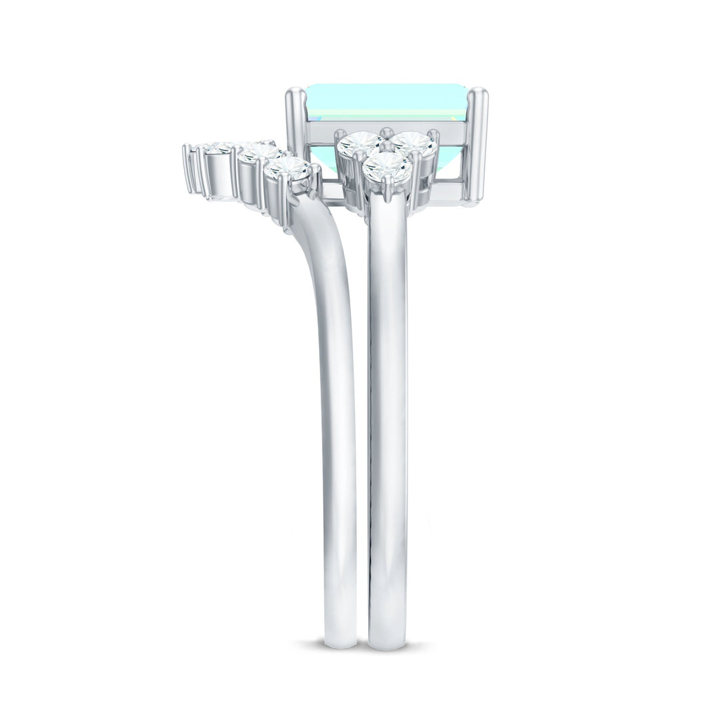 Certified Real Ethiopian Opal Diamond Emerald Cut Engagement Ring with Enhancer
