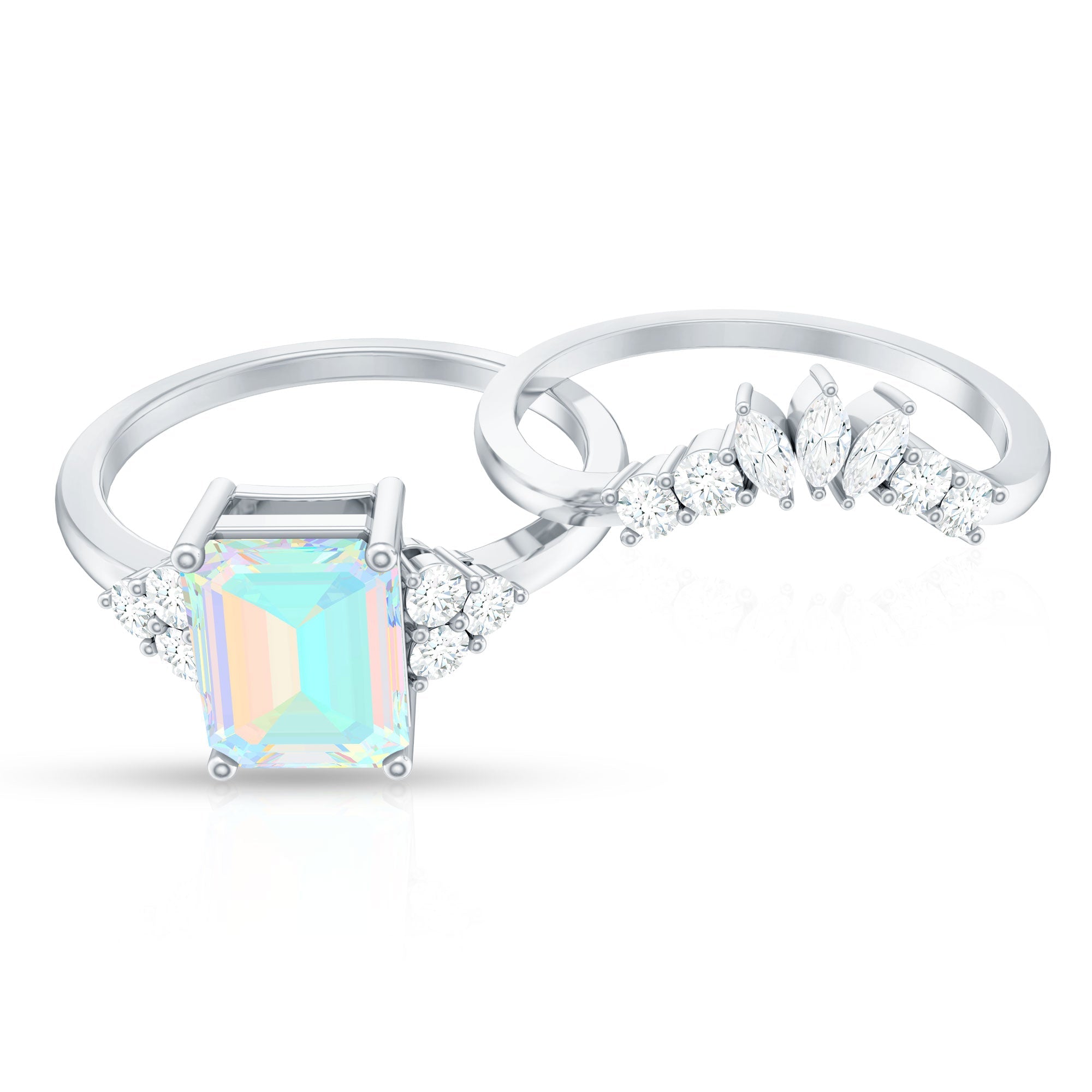 Certified Real Ethiopian Opal Diamond Emerald Cut Engagement Ring with Enhancer