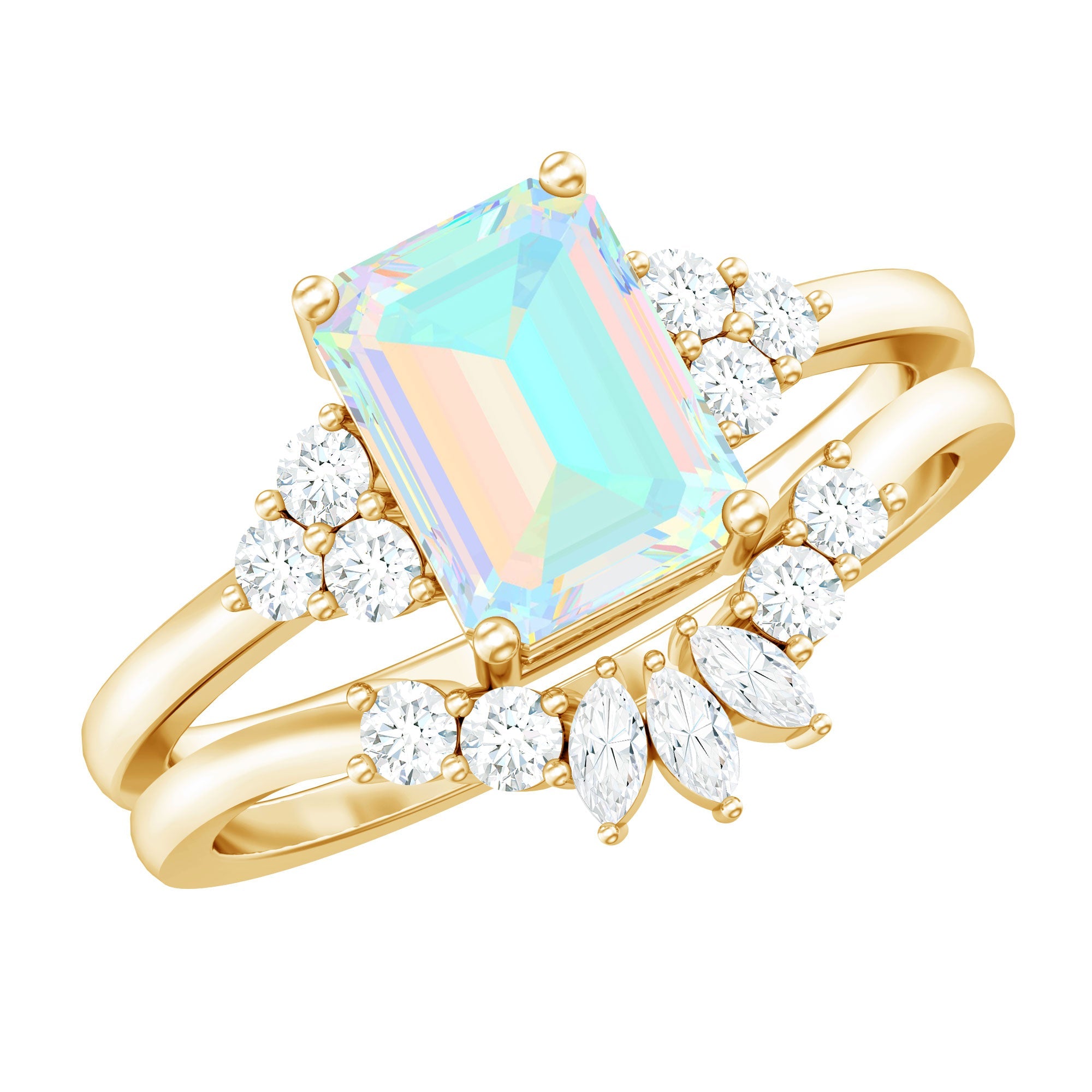Certified Real Ethiopian Opal Diamond Emerald Cut Engagement Ring with Enhancer | Rings | Wiccan Center