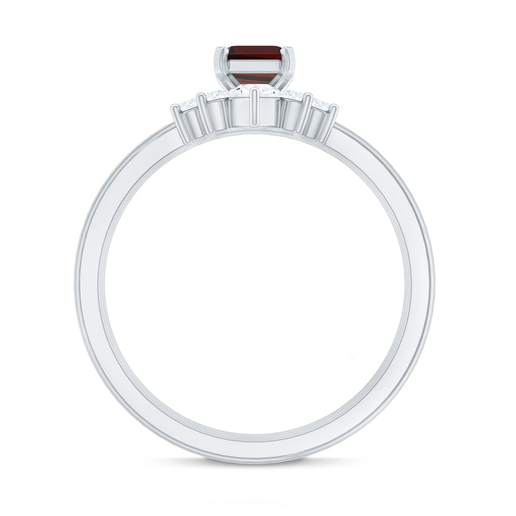 0.7 Carat Natural Emerald Cut Garnet Diamond 3 Piece Wedding Ring Set