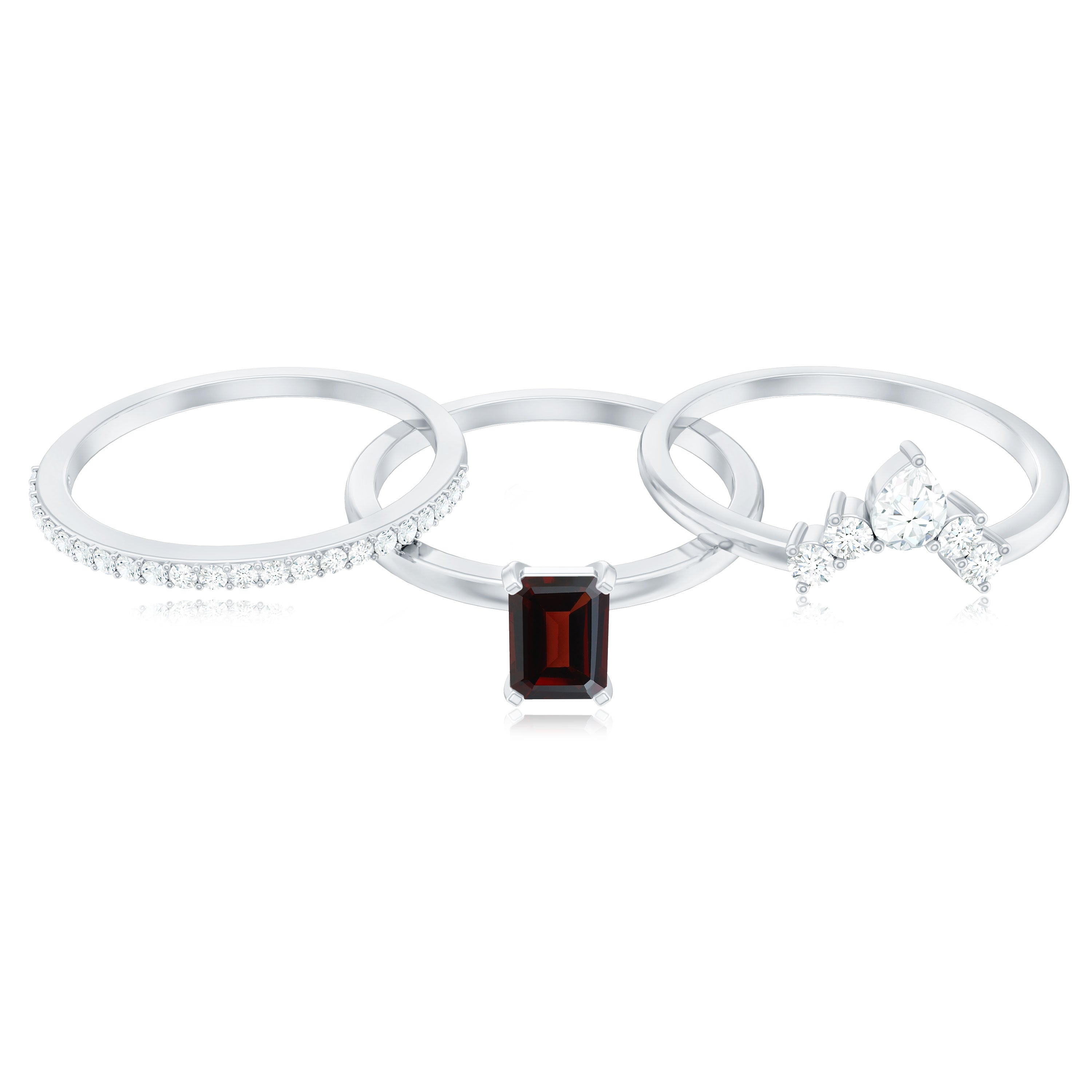 0.7 Carat Natural Emerald Cut Garnet Diamond 3 Piece Wedding Ring Set
