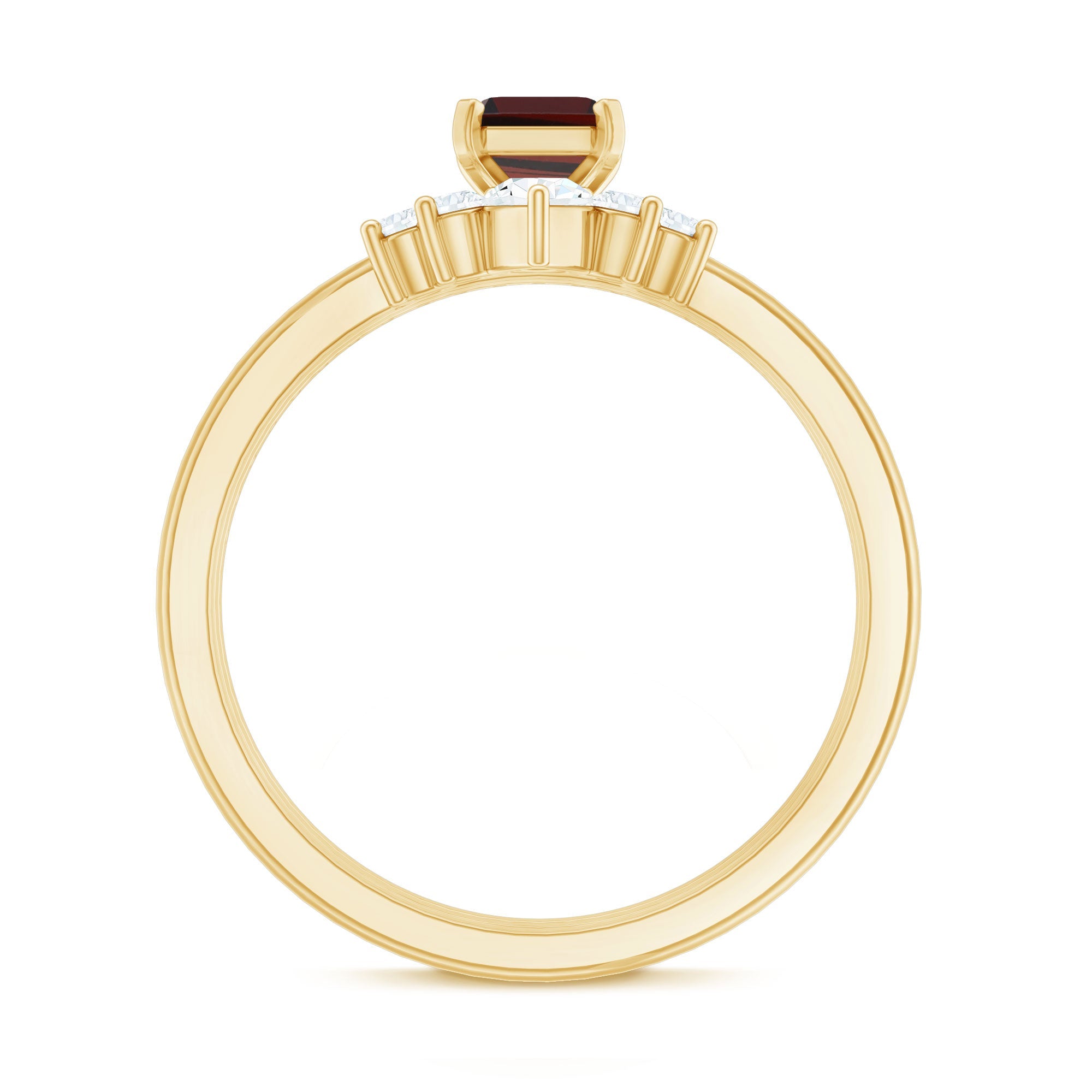 0.7 Carat Natural Emerald Cut Garnet Diamond 3 Piece Wedding Ring Set