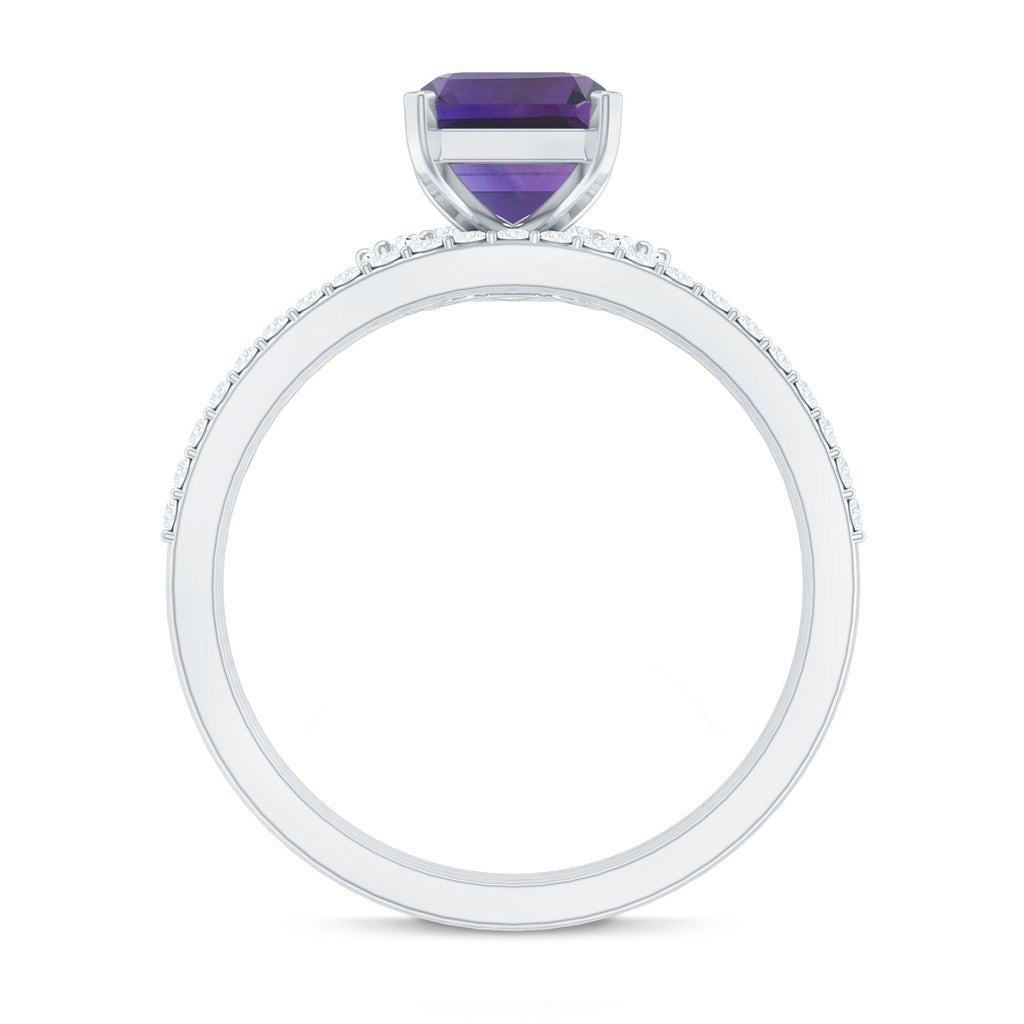 Natural 1.4 Carat Amethyst 3 Piece Bridal Ring Set with Diamond