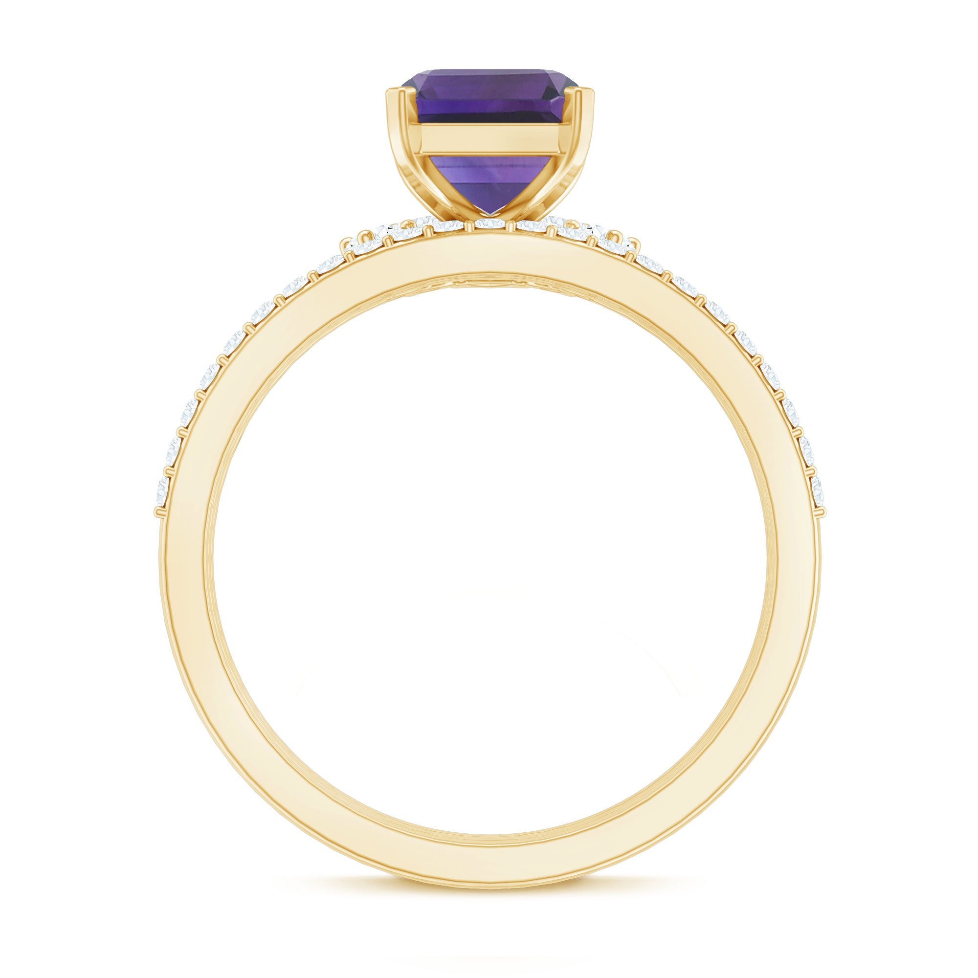 Natural 1.4 Carat Amethyst 3 Piece Bridal Ring Set with Diamond