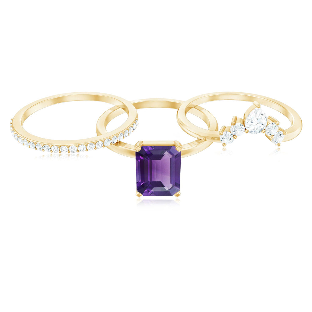 Natural 1.4 Carat Amethyst 3 Piece Bridal Ring Set with Diamond