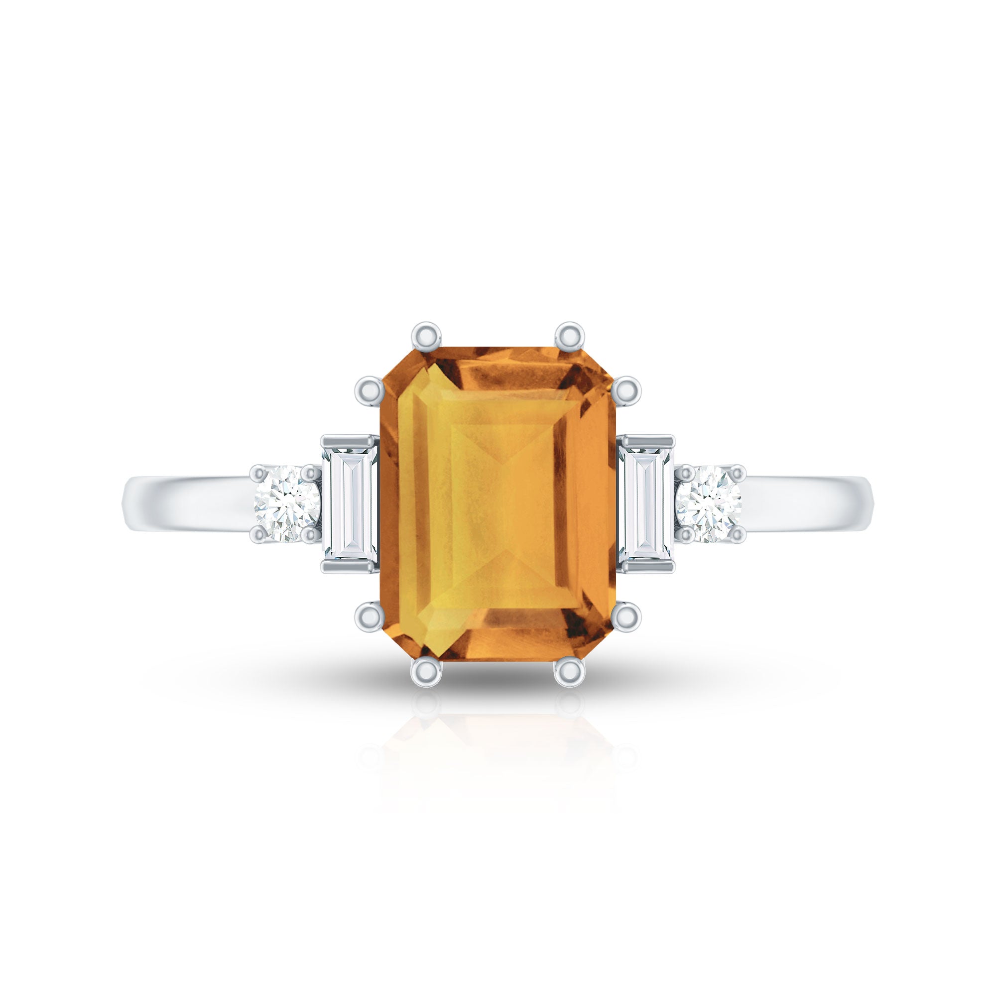 Certified Natural Citrine Emerald Cut Engagement Ring with Diamond