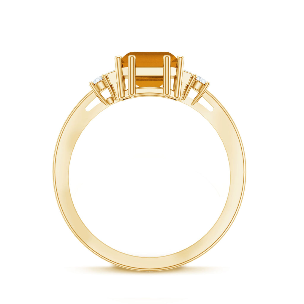 Certified Natural Citrine Emerald Cut Engagement Ring with Diamond