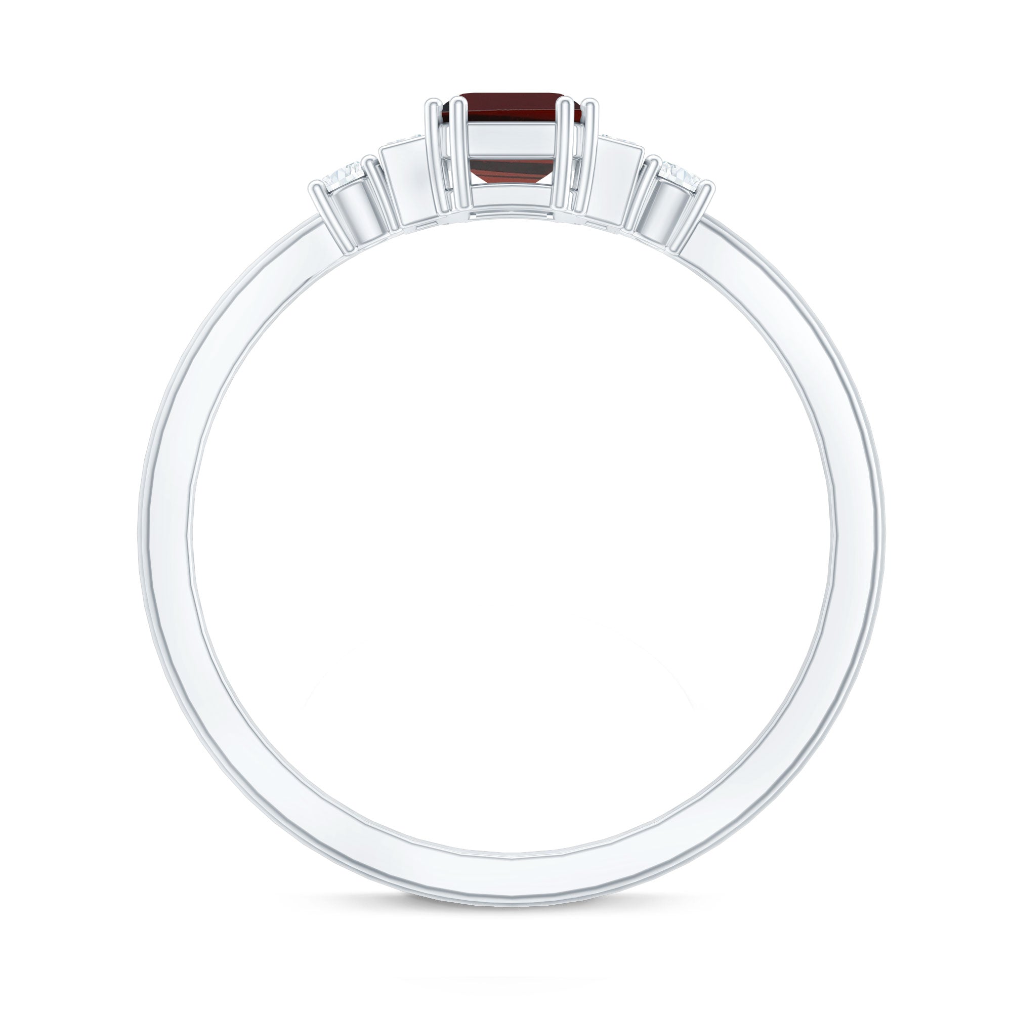 Certified Garnet Emerald Cut Engagement Ring with Real Diamond
