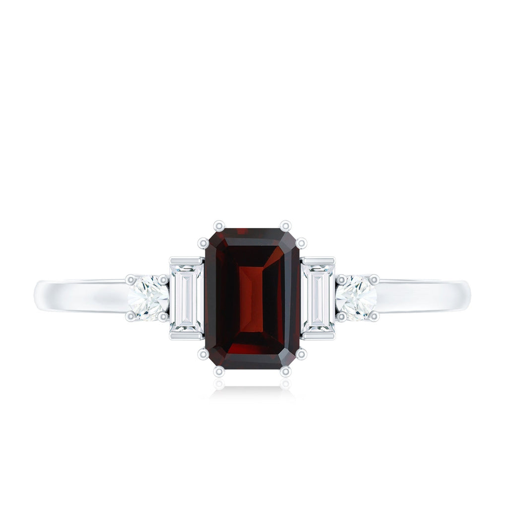 Certified Garnet Emerald Cut Engagement Ring with Real Diamond