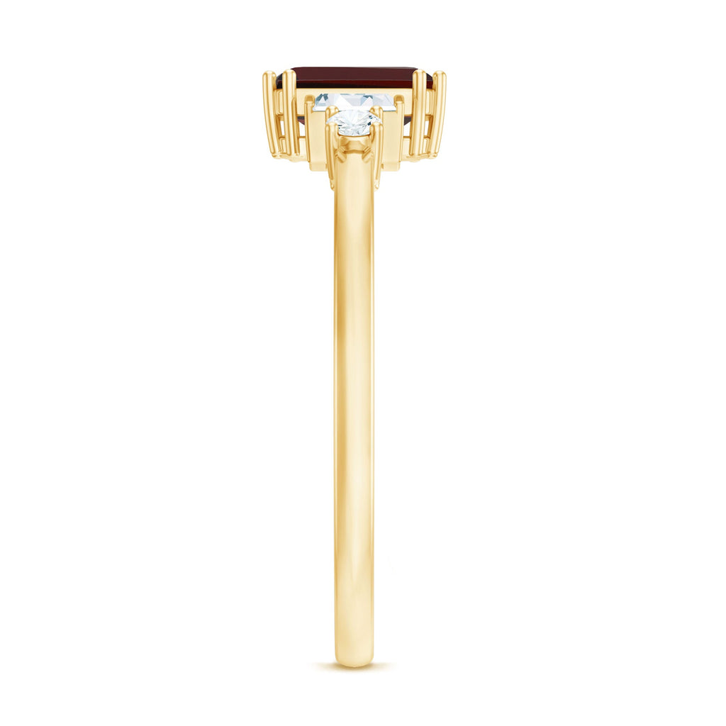Certified Garnet Emerald Cut Engagement Ring with Real Diamond