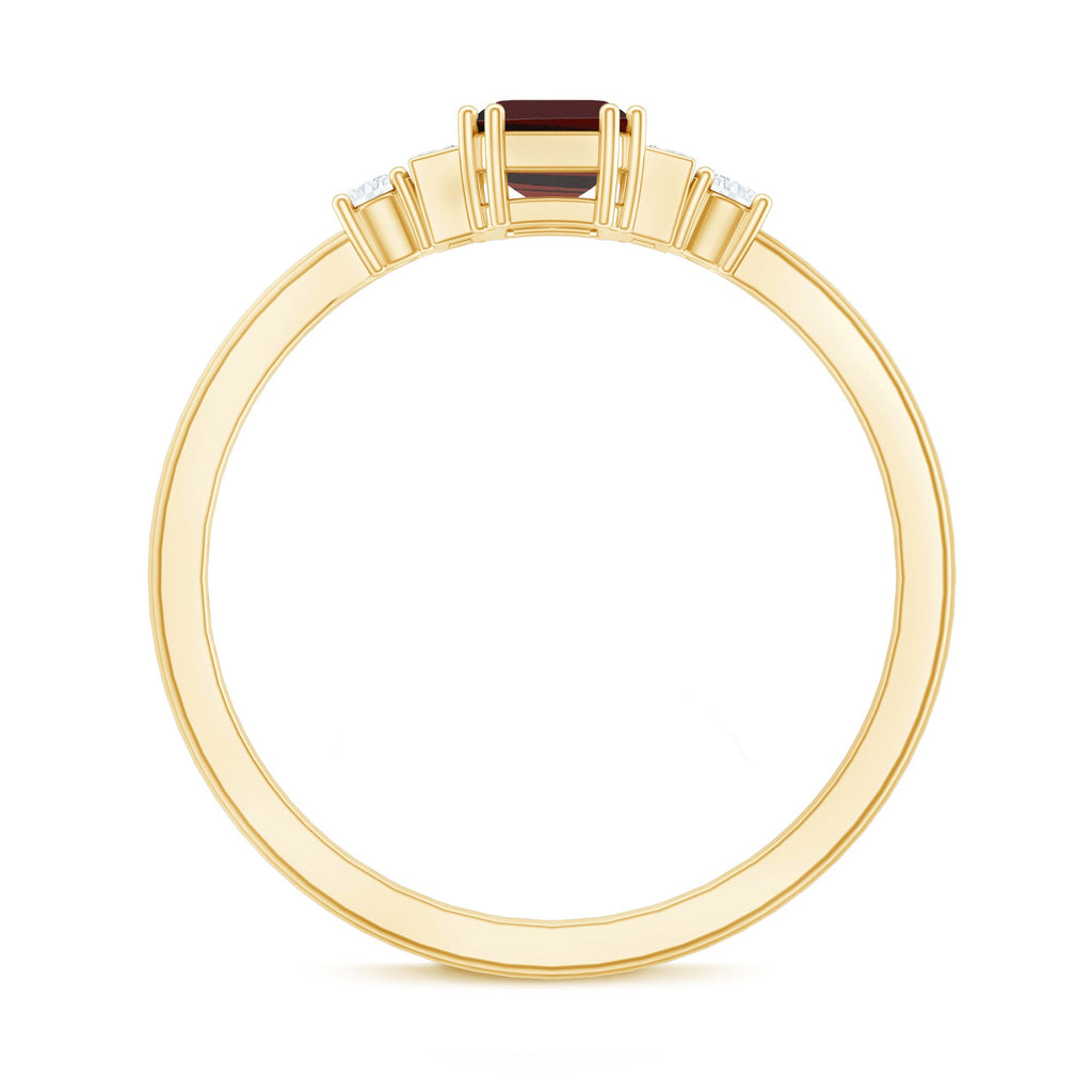 Certified Garnet Emerald Cut Engagement Ring with Real Diamond