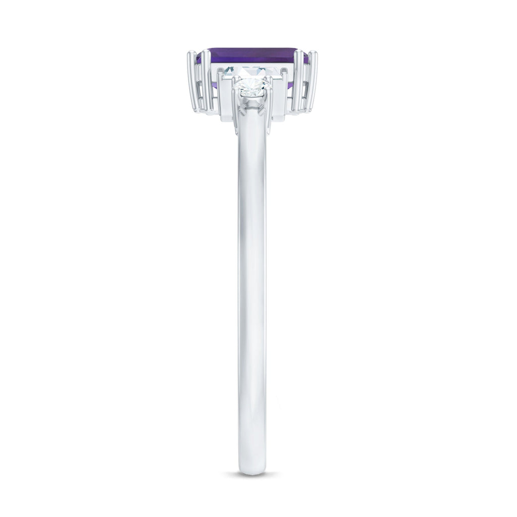 1.4 Carat Amethyst Emerald Cut Engagement Ring with Diamond